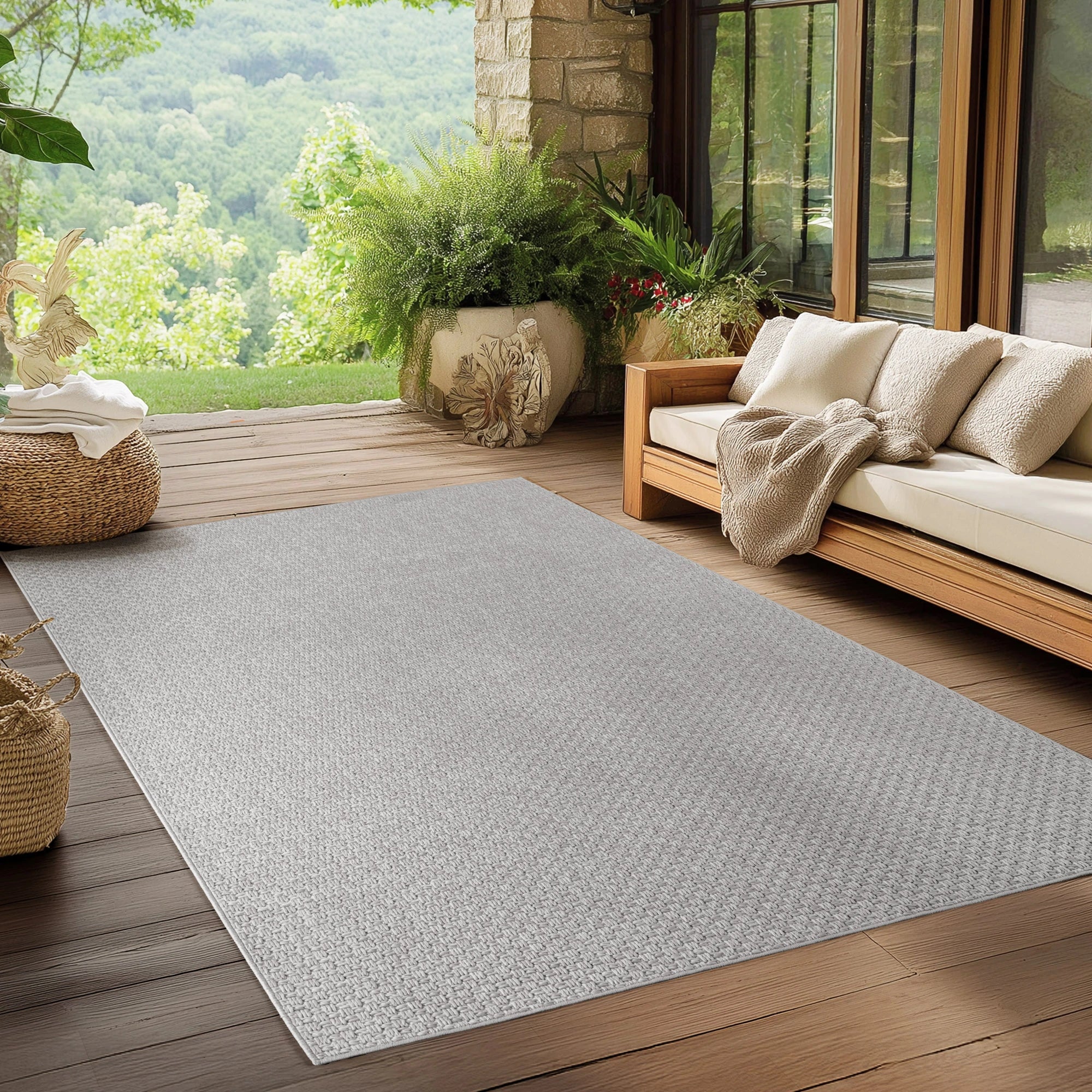 Durable Patio Solid Flatweave Area Rug | Gray