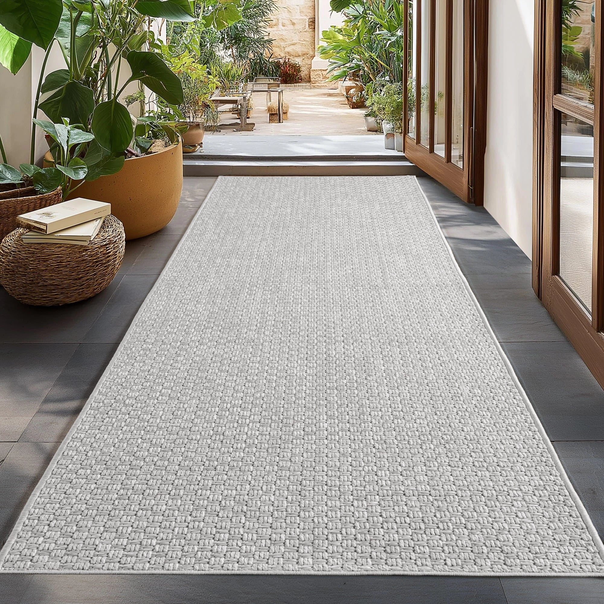 Durable Patio Solid Flatweave Area Rug | Gray
