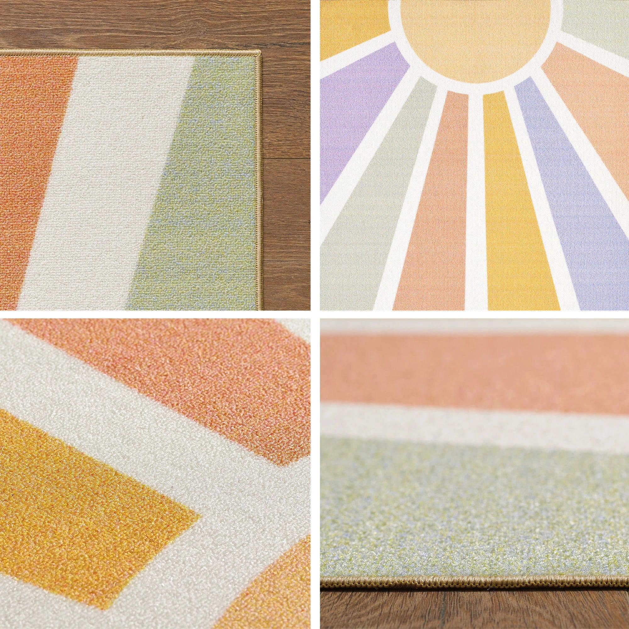 Retro Sun Ray Stripe Pattern Kids Room Rug | Multi