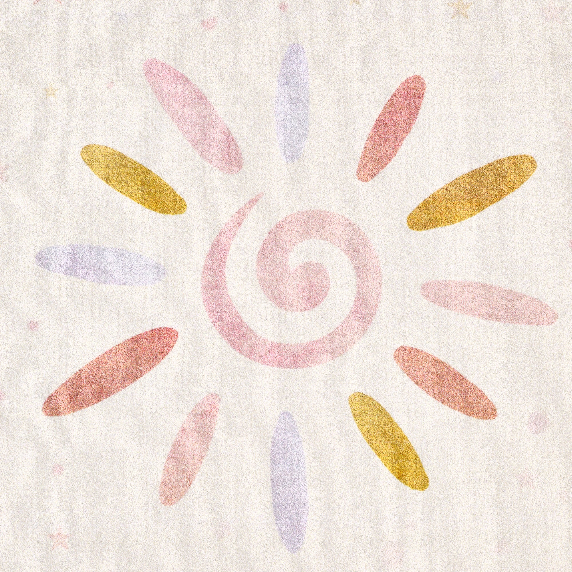 Cute Spiral Sun Starry Nursery Kids Room Rug | Cream