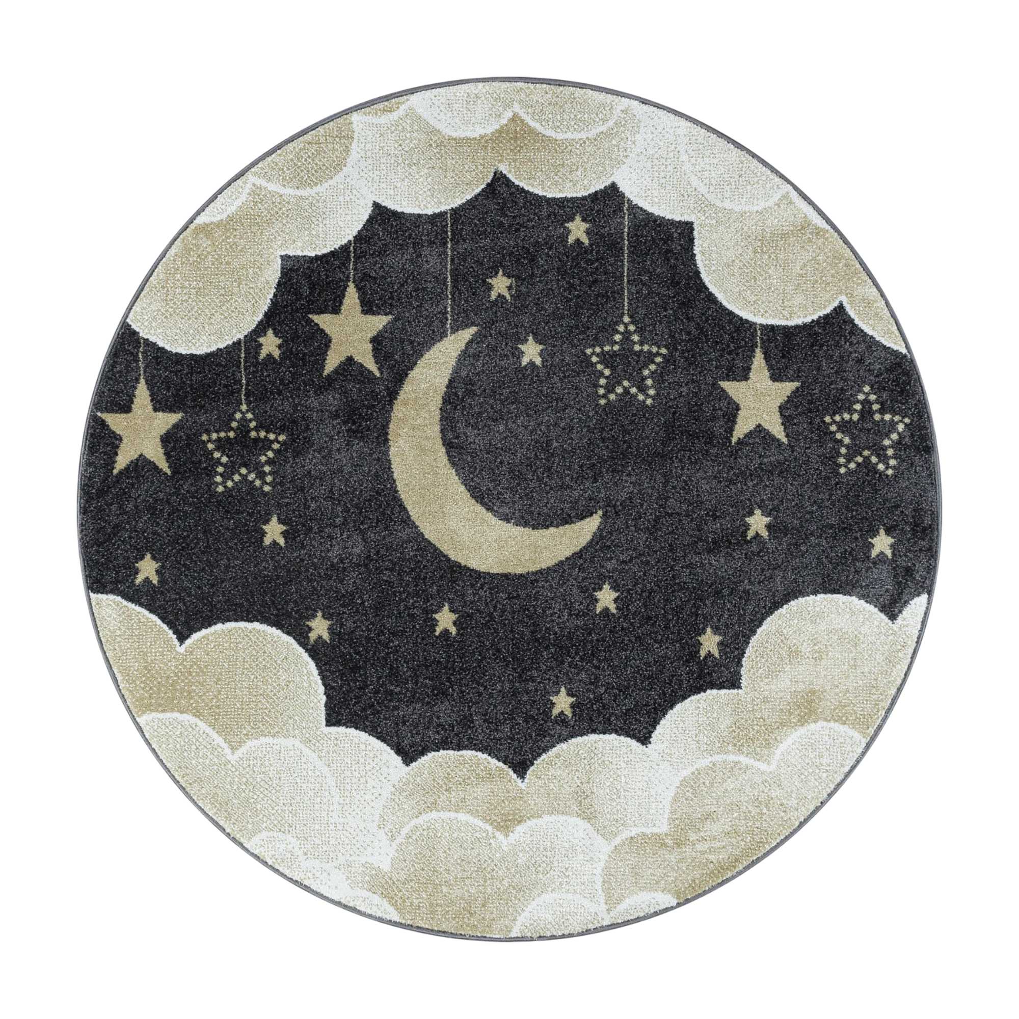 Night Sky Cloud Pattern Playroom Kids Rug | Yellow