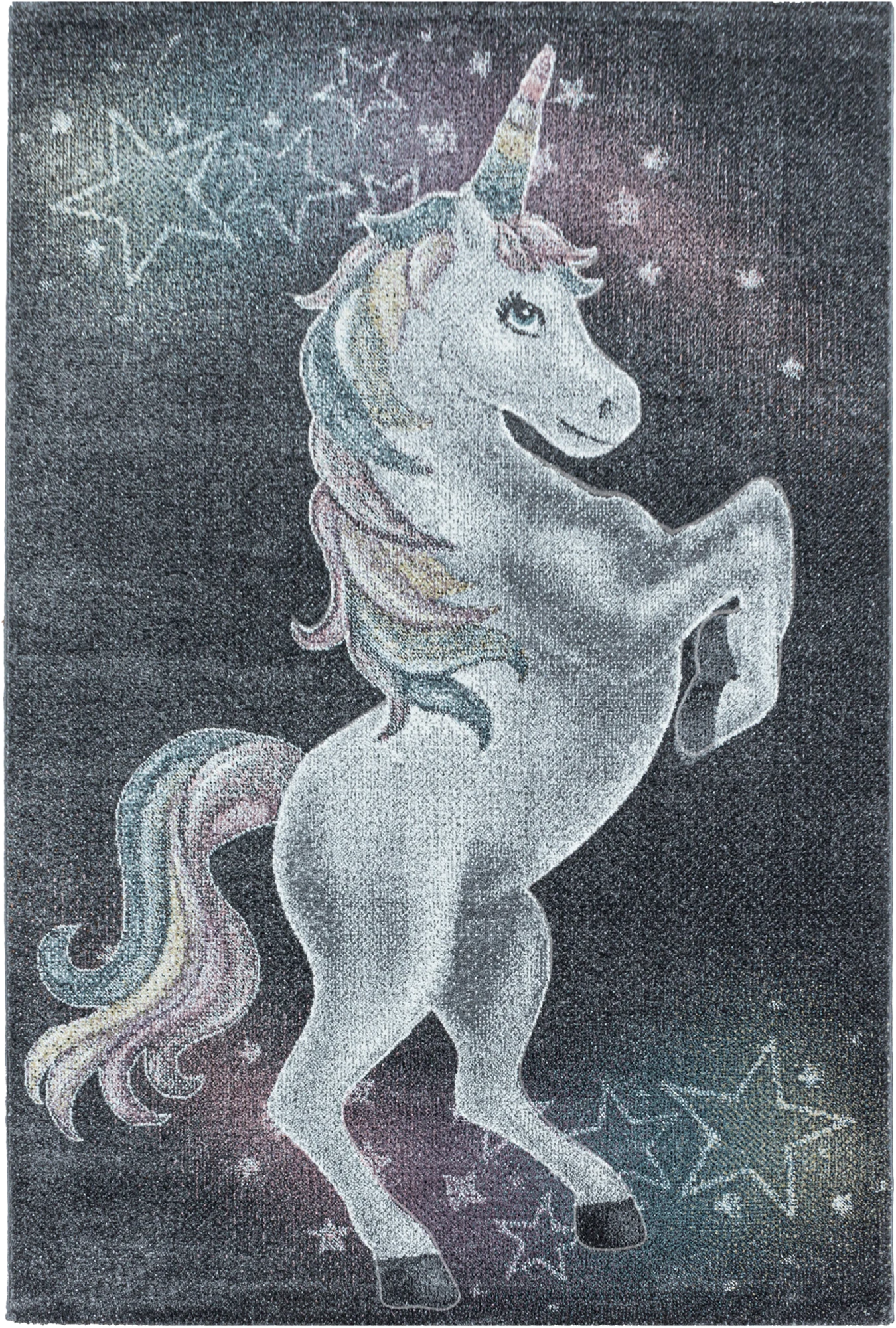 Majestic Unicorn Rainbow Mane Kids Rug | Gray