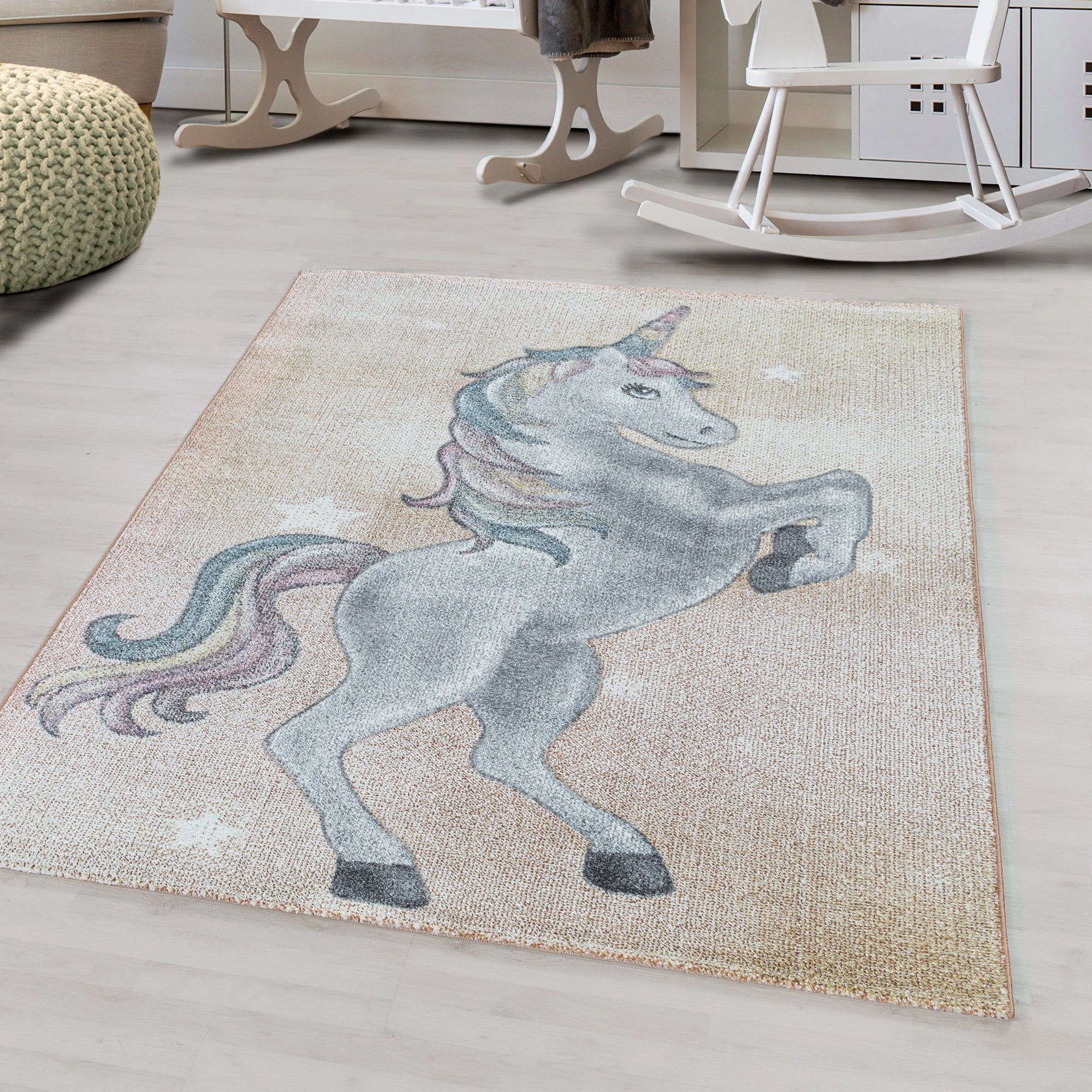 Majestic Unicorn Rainbow Mane Kids Rug | Yellow