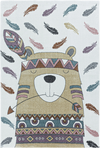 Boho Tribal Bear with Feathers Kids Rug | Yellow Yellow