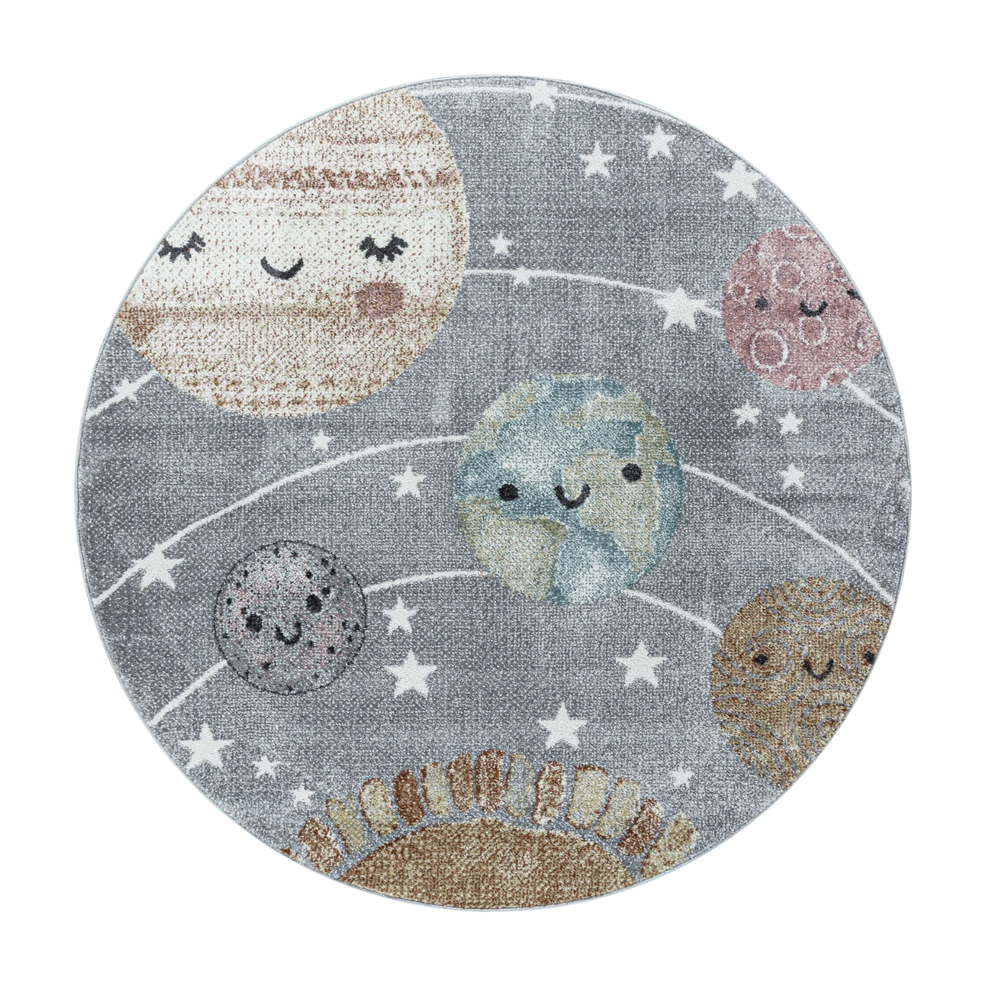 Cute Planets Space Kids Rug | Gray