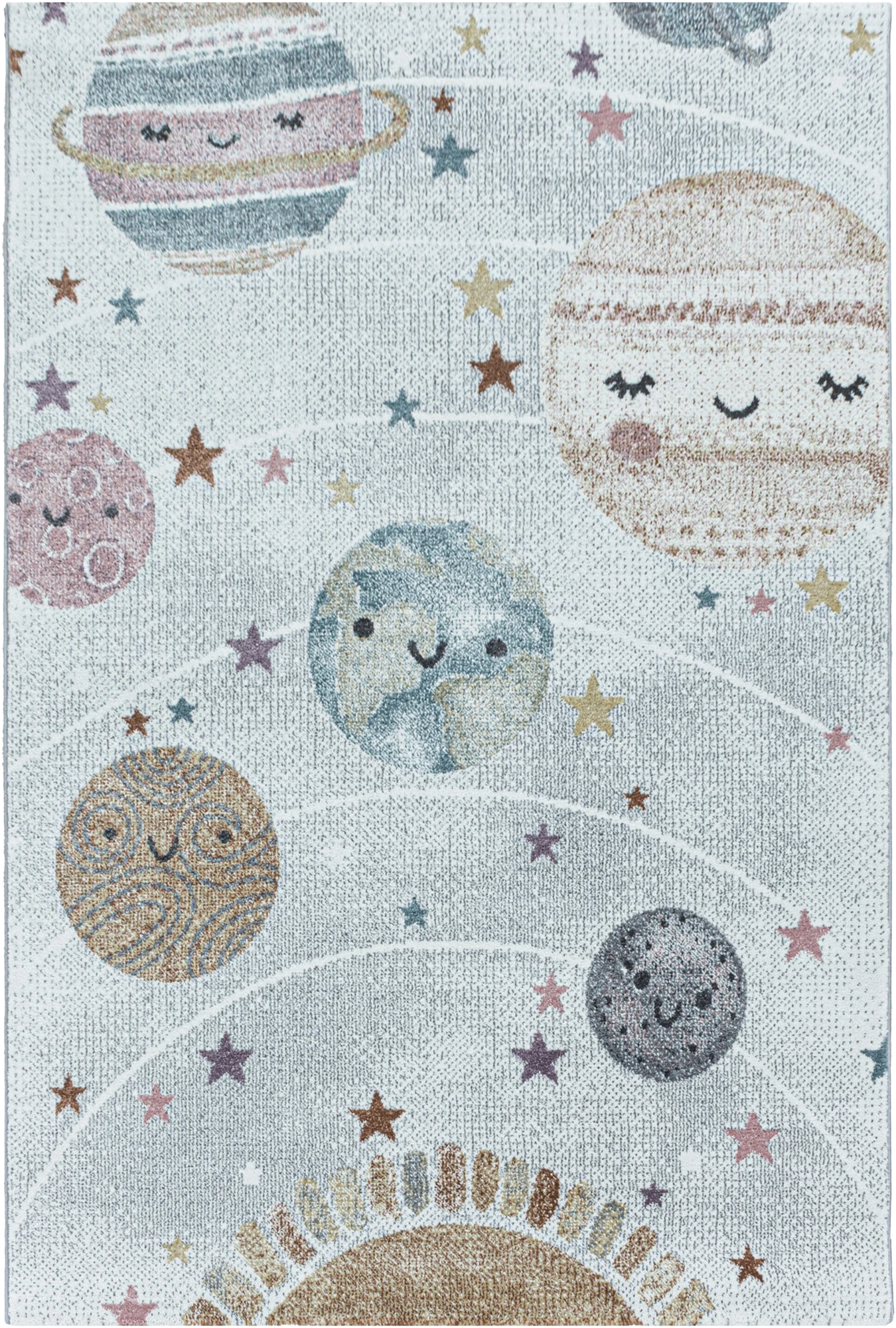 Cute Planets Space Kids Rug | White