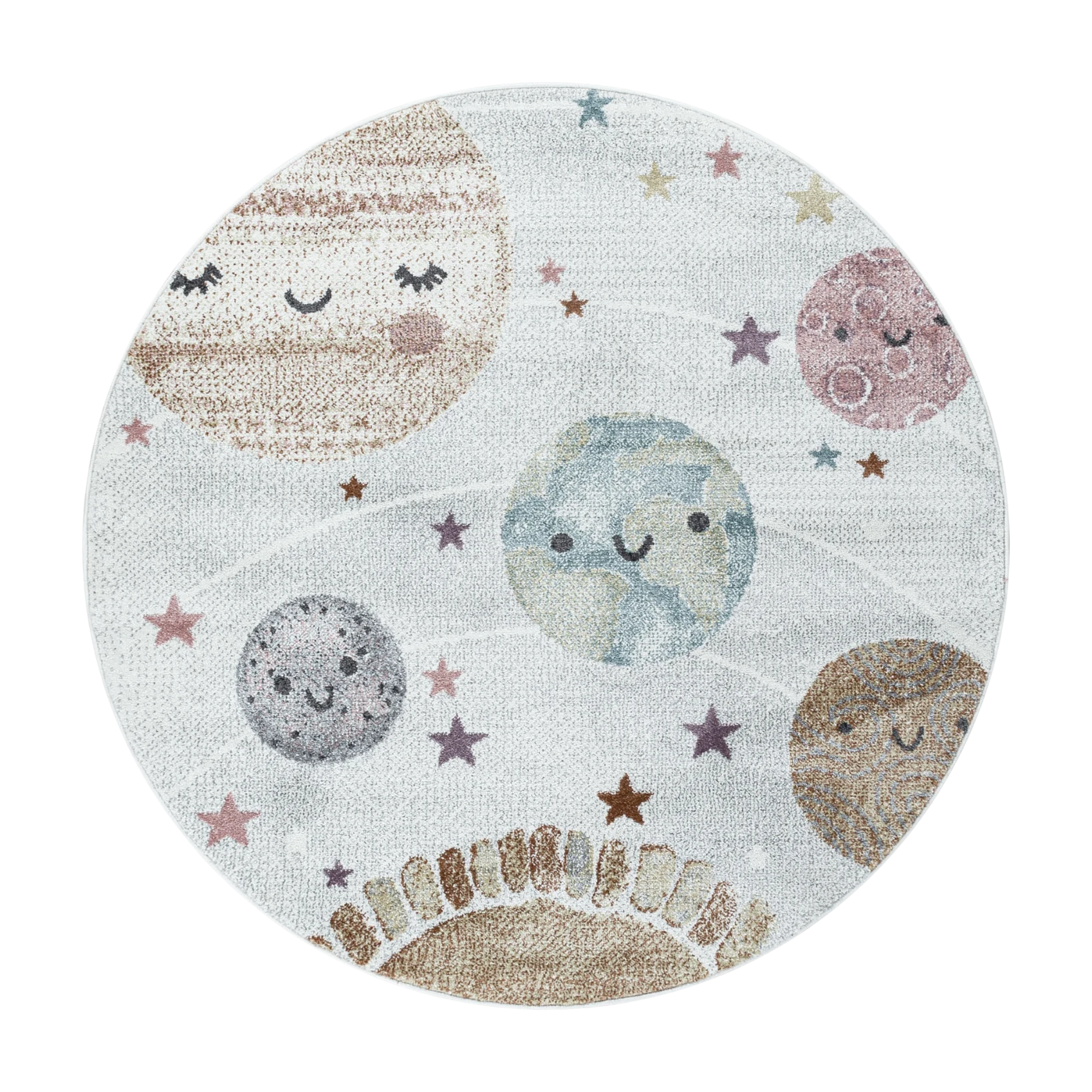 Cute Planets Space Kids Rug | White