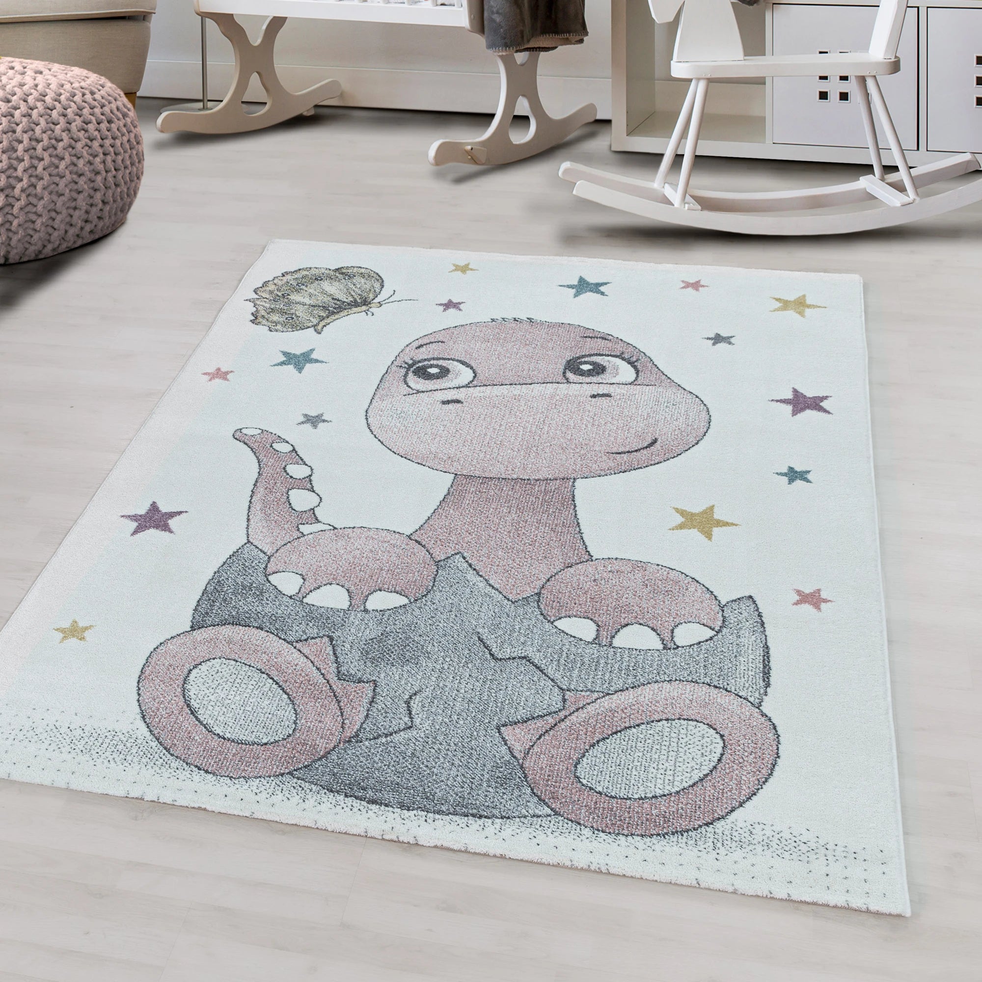 Dino Egg & Butterfly Playroom Rug | Pink