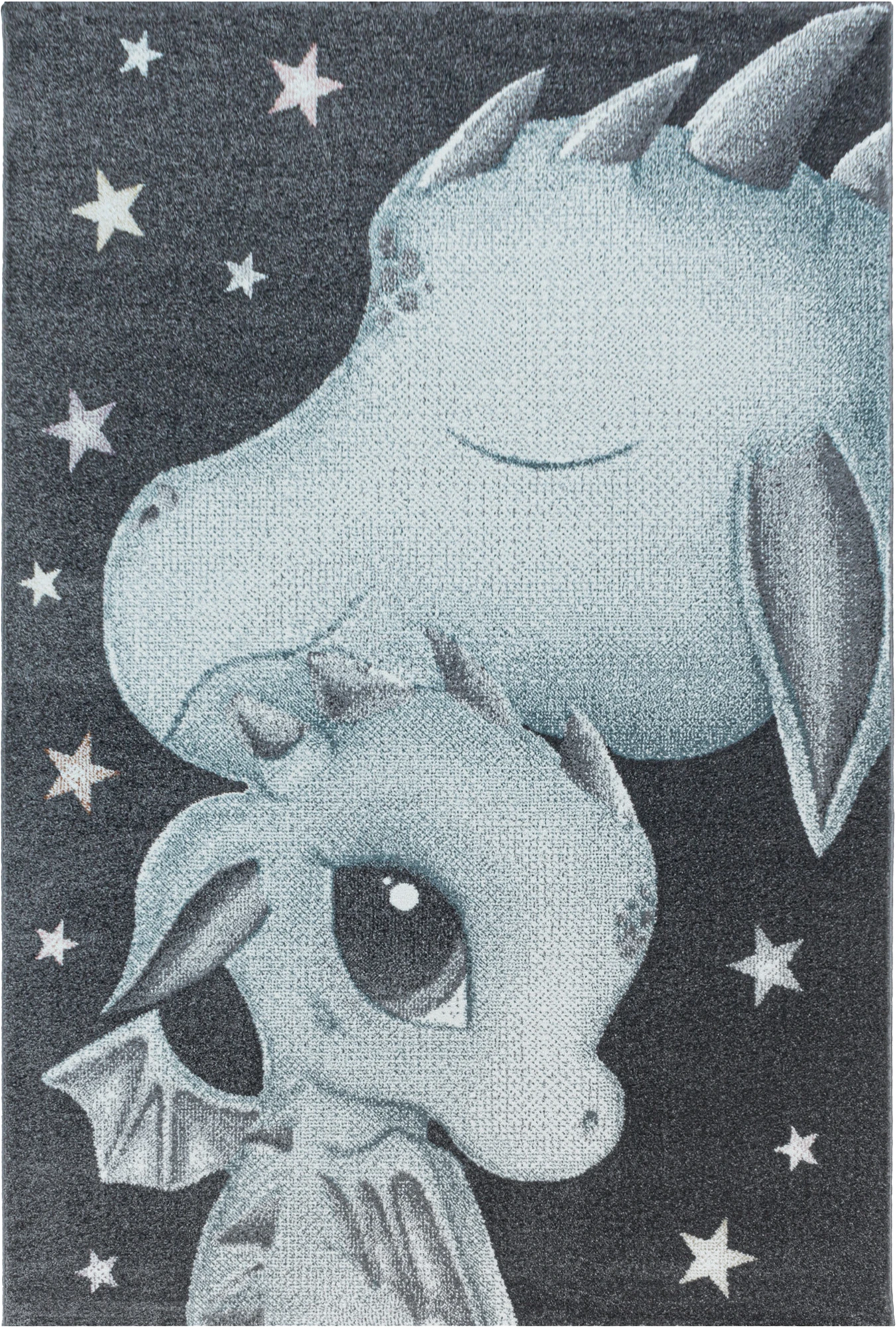 Cute Dragon Mom & Baby Nursery Kids Rug | Blue