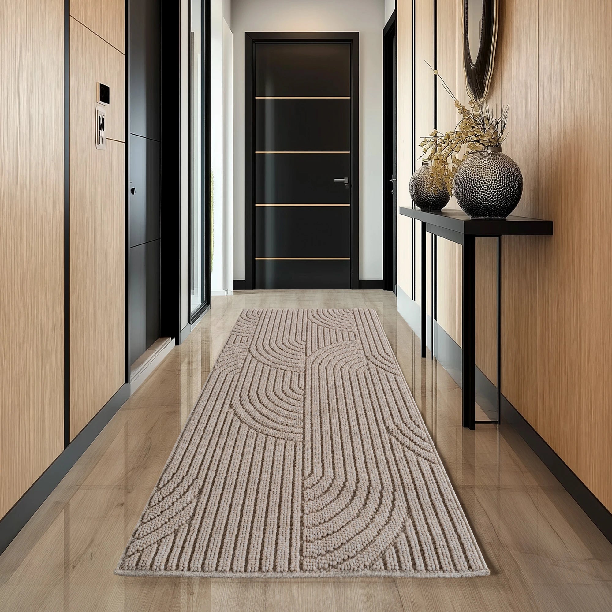 Modern Geometric Arc Pattern Rug | Beige