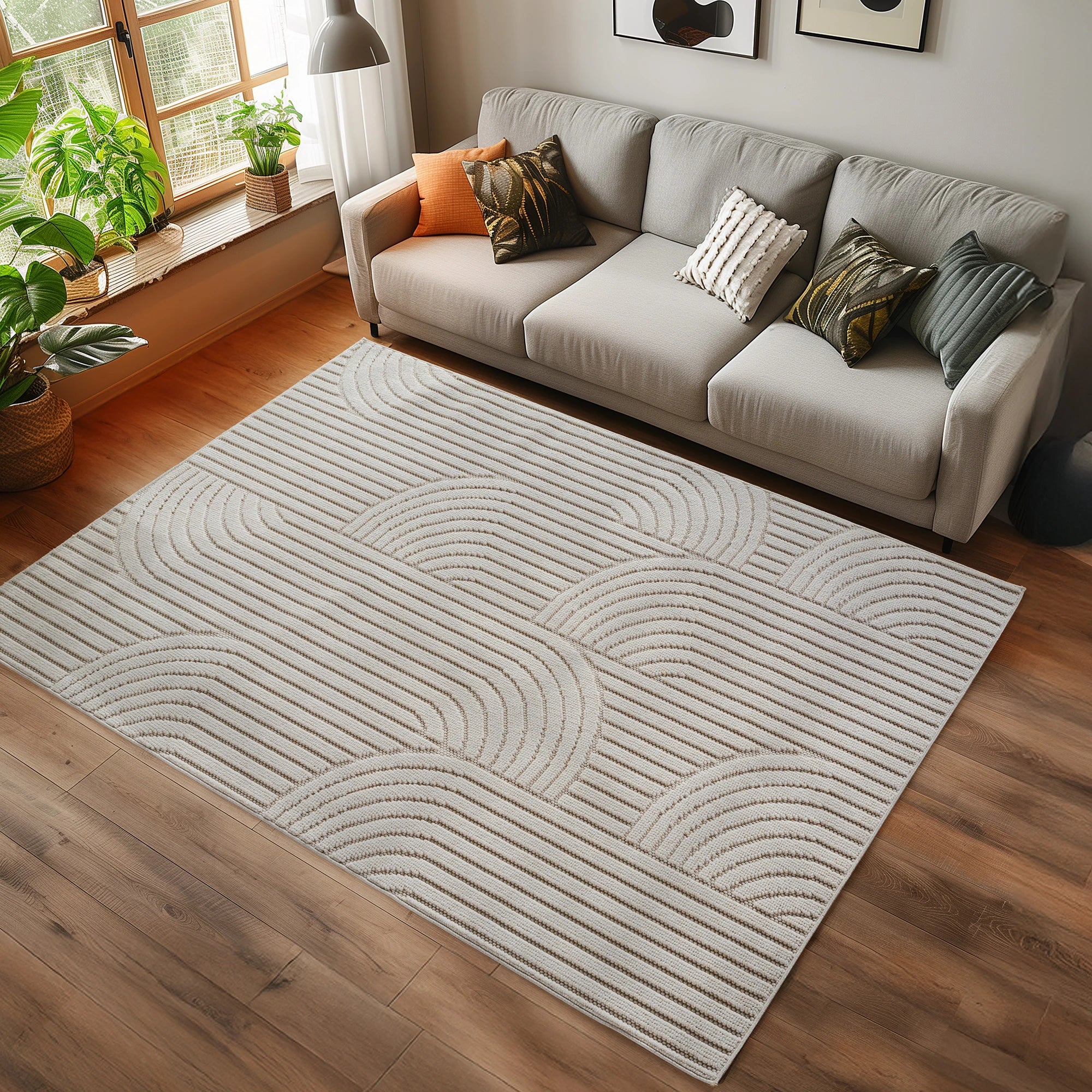 Modern Geometric Arc Pattern Rug | Cream