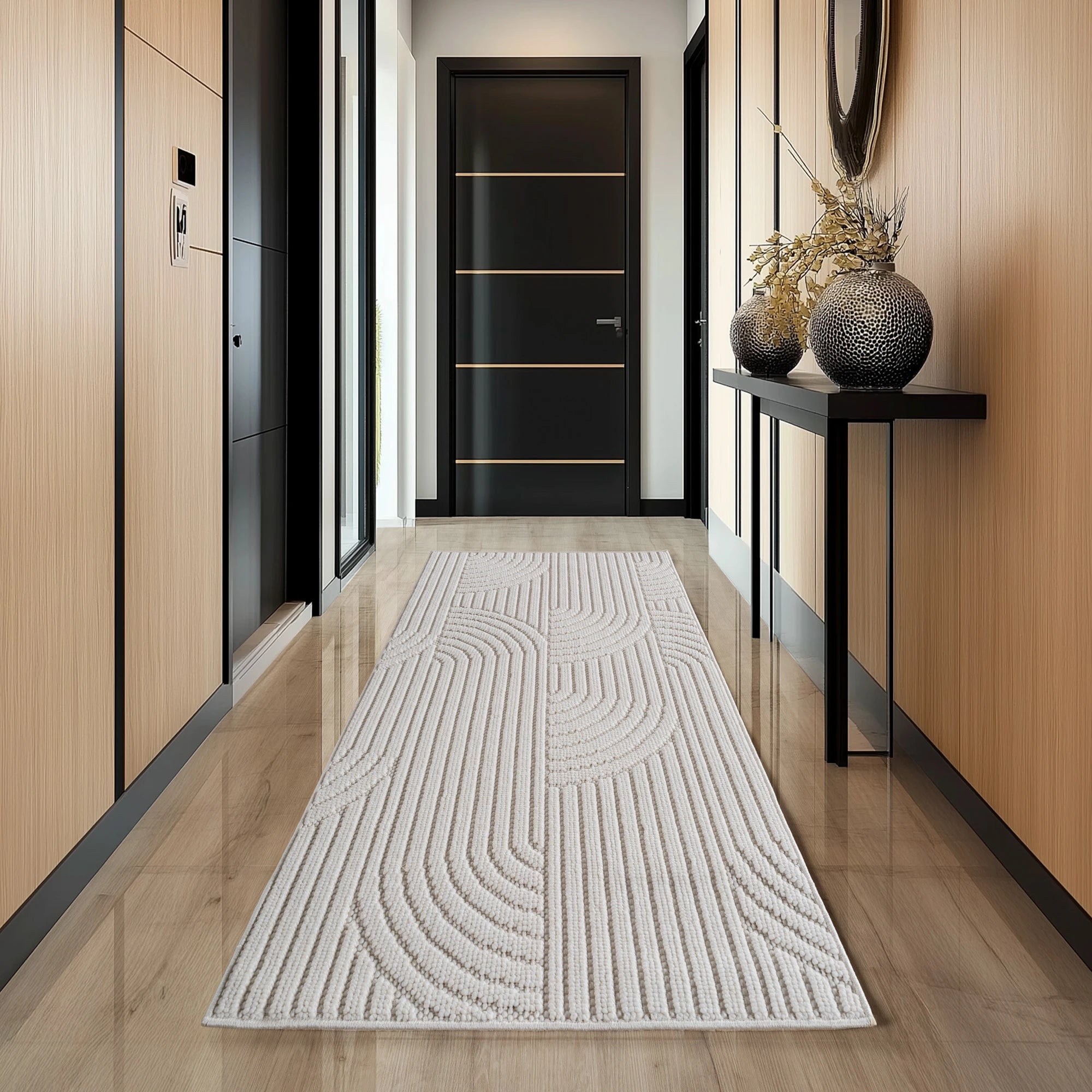Modern Geometric Arc Pattern Rug | Cream