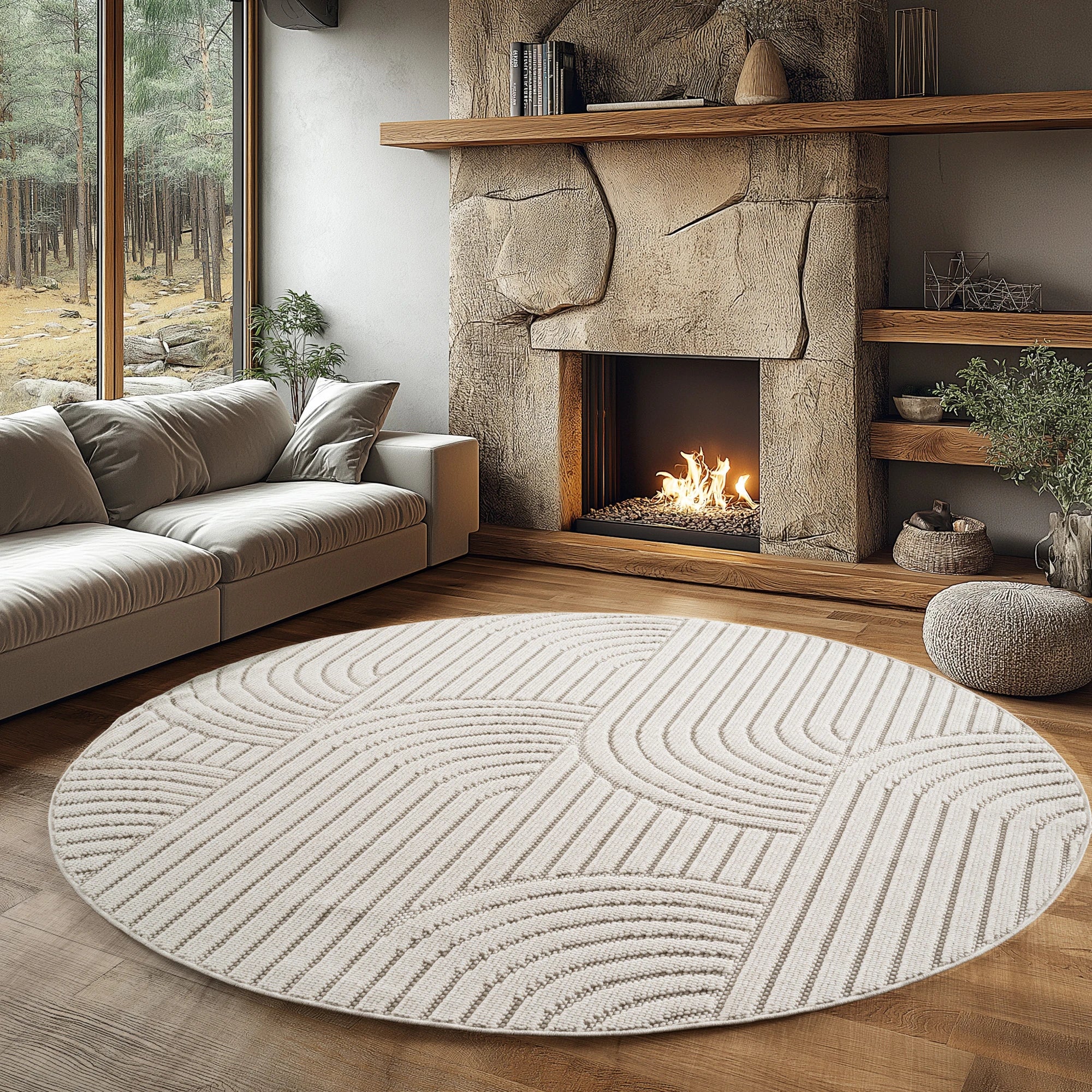 Modern Geometric Arc Pattern Rug | Cream