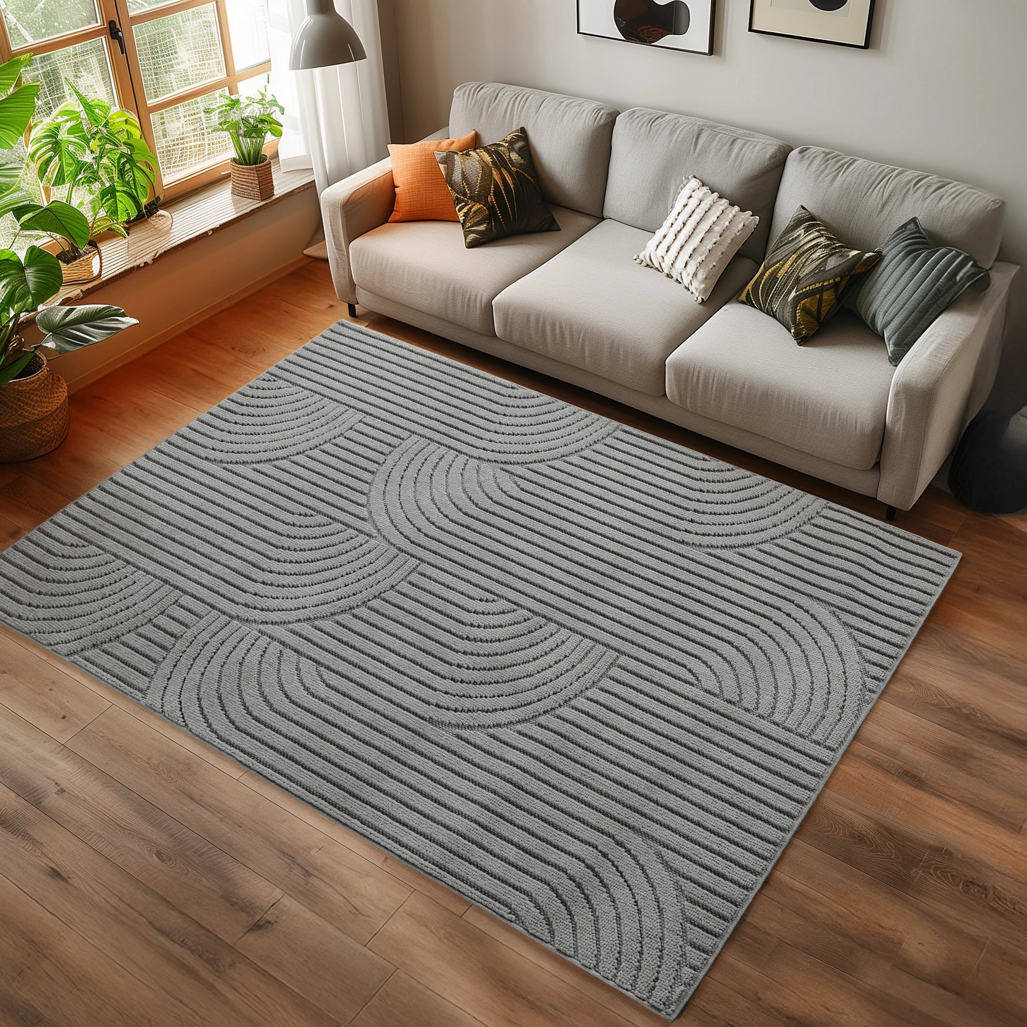 Modern Geometric Arc Pattern Rug | Gray