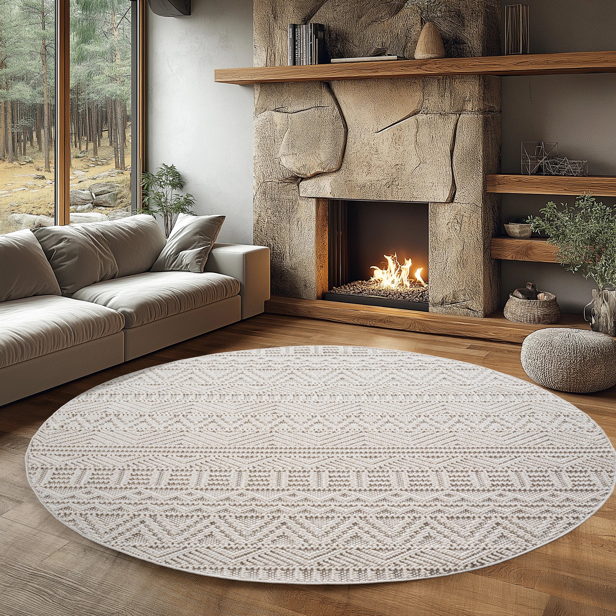 Bohemian Textured Kilim Look Rug | Cream