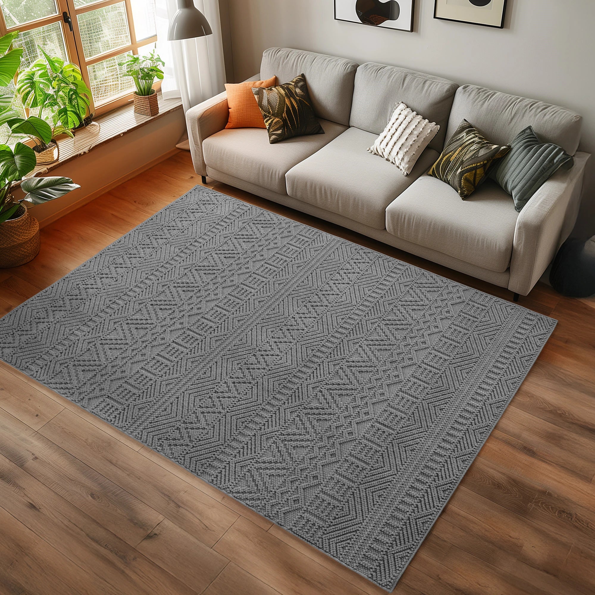 Bohemian Textured Kilim Look Rug | Gray