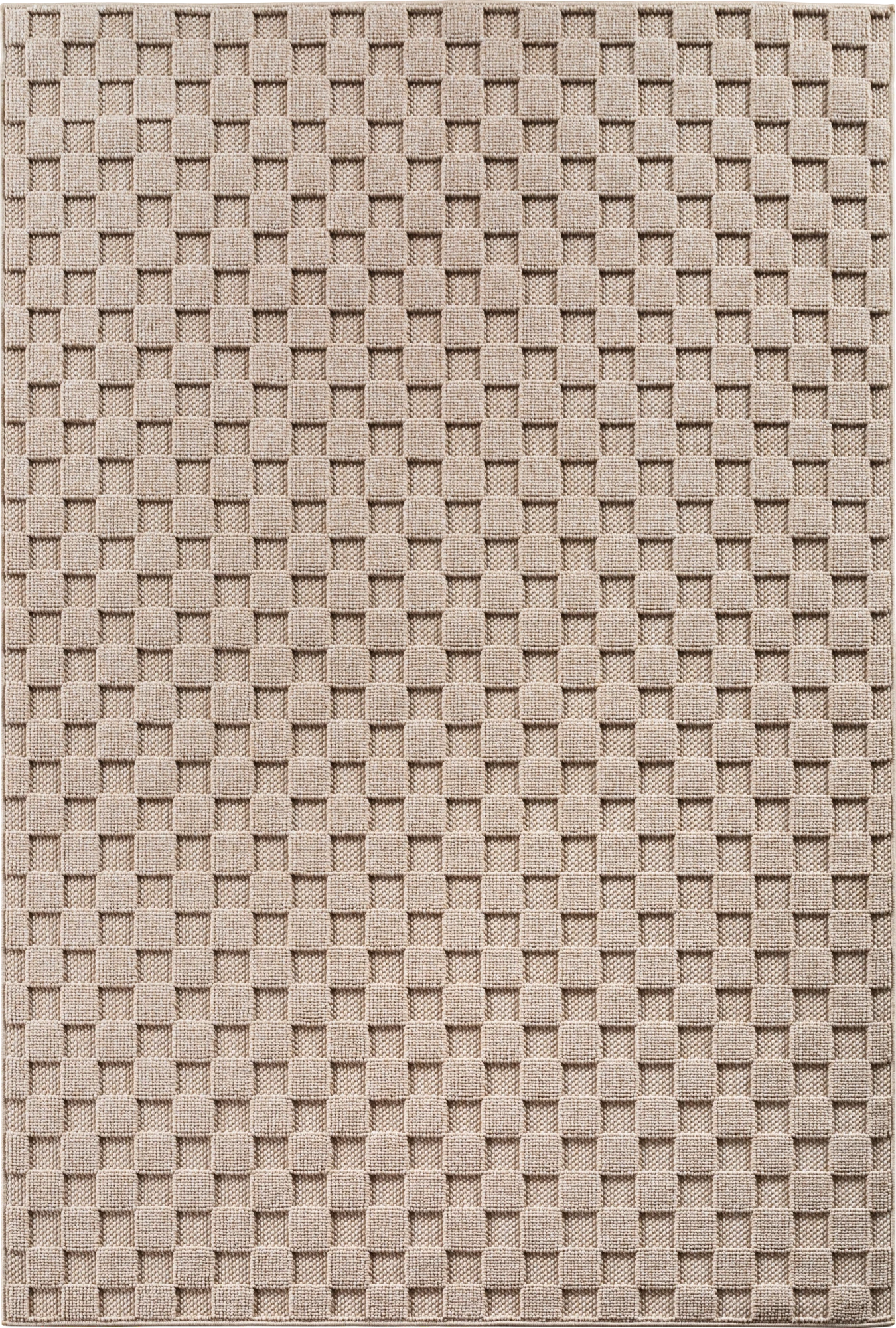 Modern Raised Square Pattern Rug | Beige