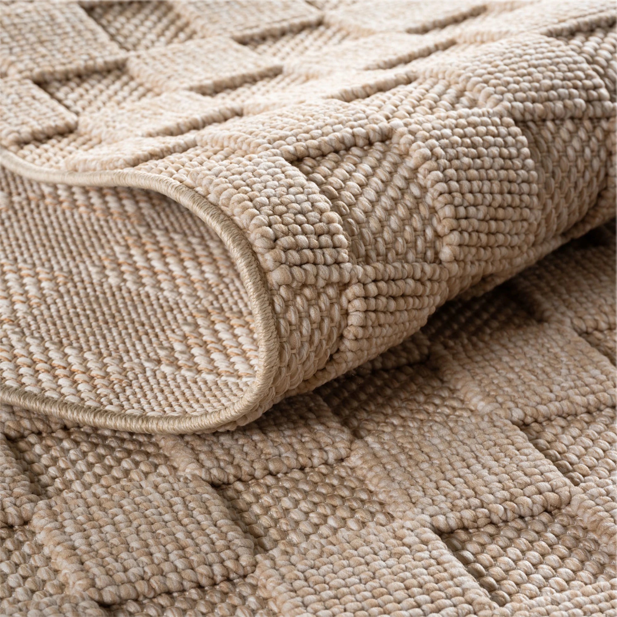 Modern Raised Square Pattern Rug | Beige