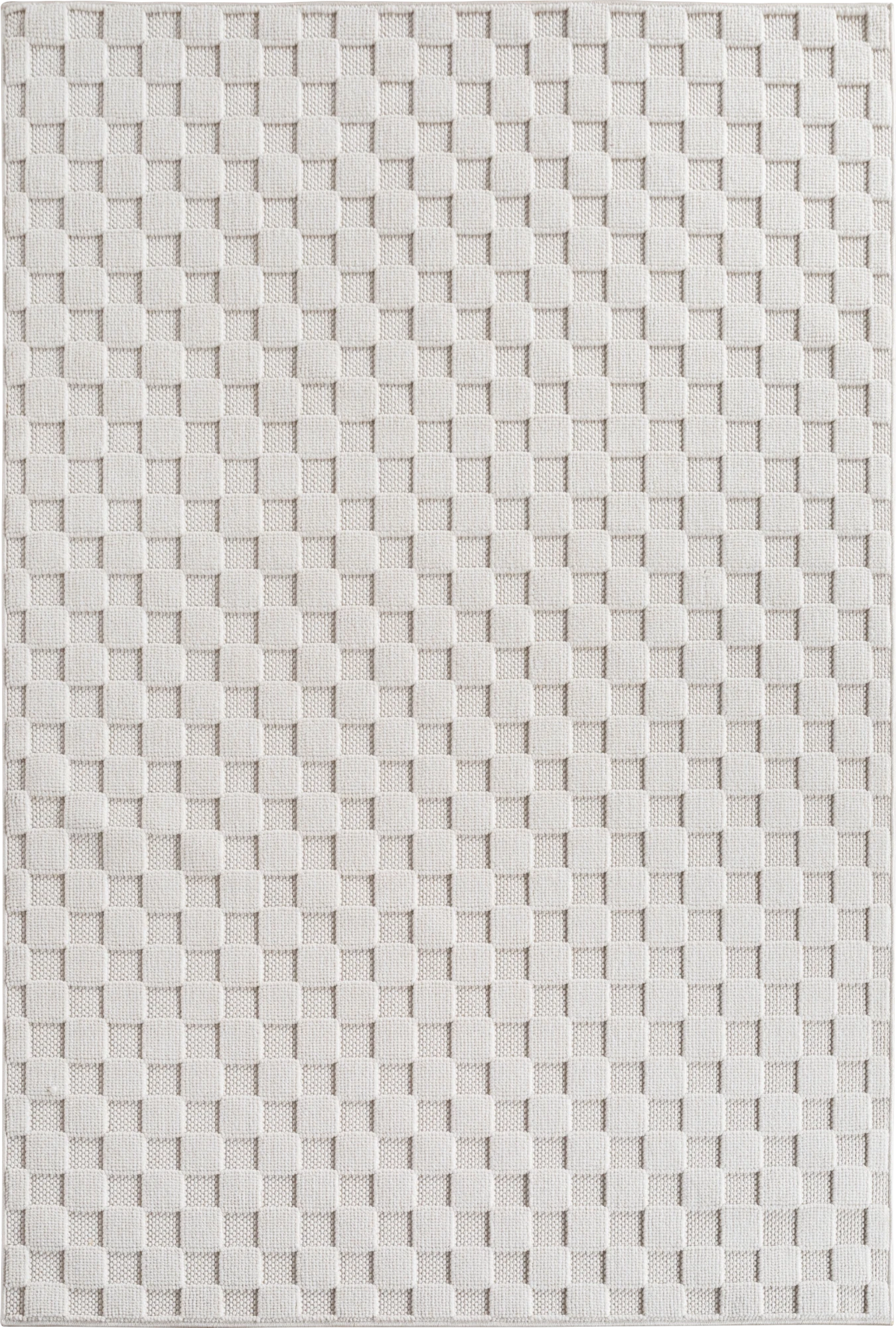 Modern Raised Square Pattern Rug | Cream