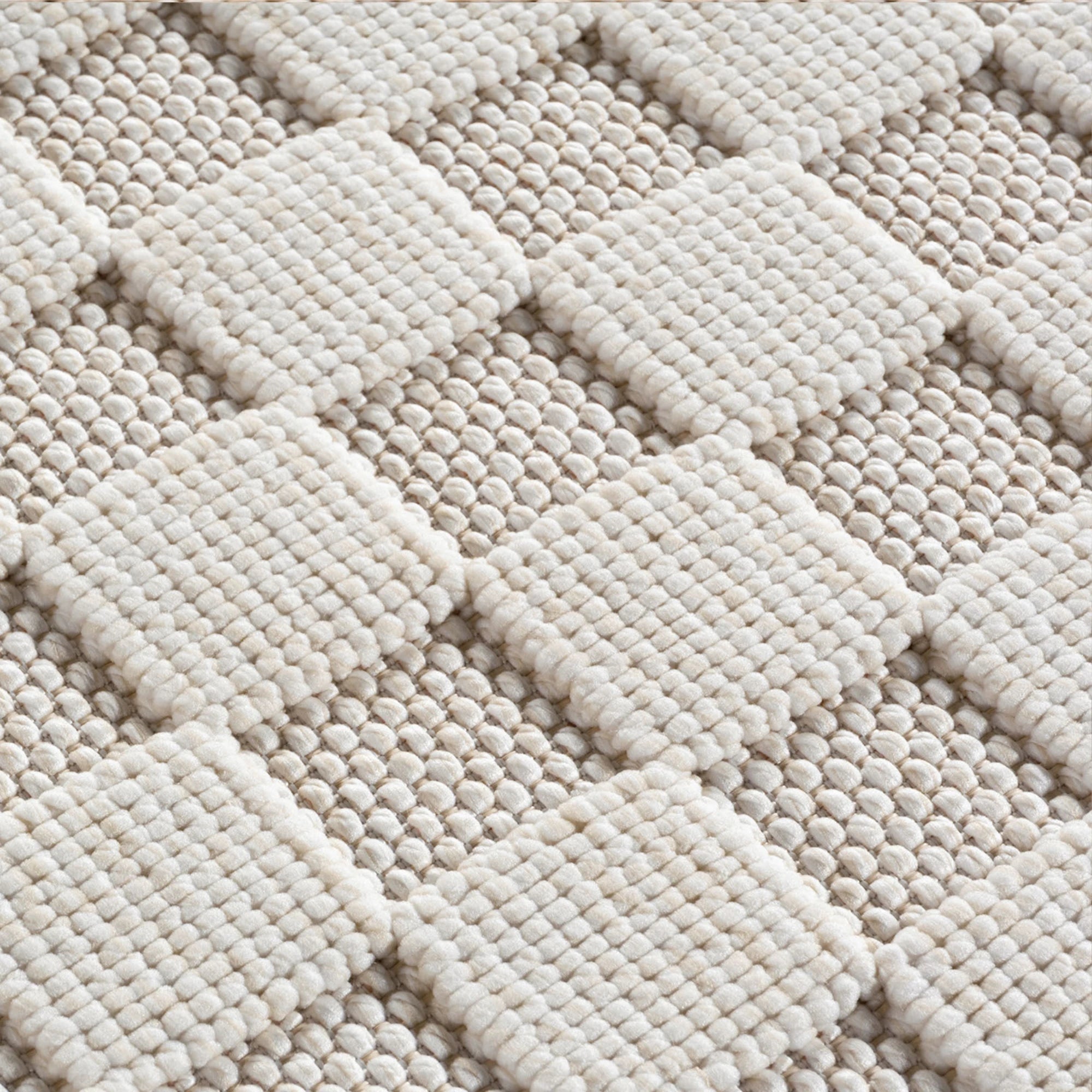 Modern Raised Square Pattern Rug | Cream