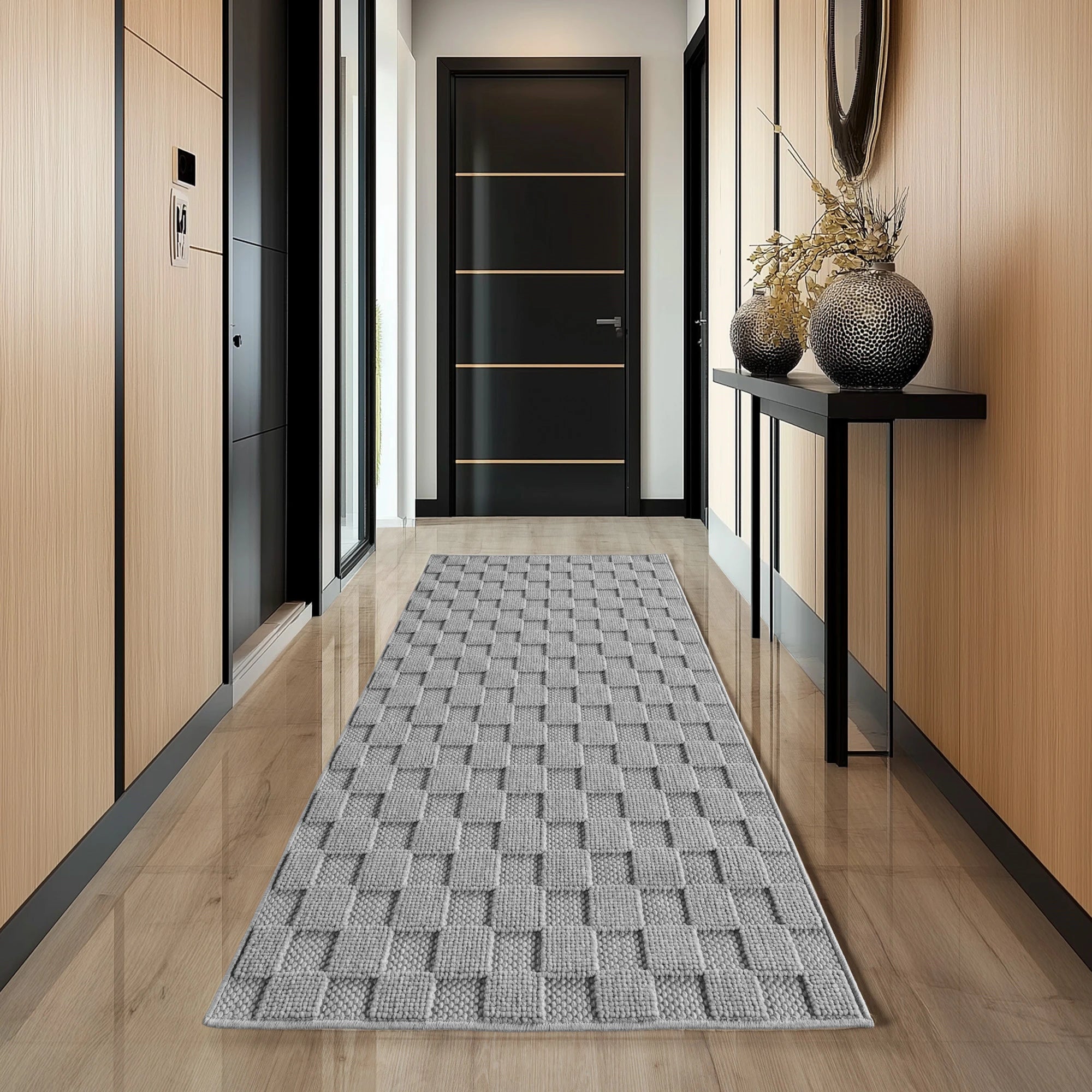 Modern Raised Square Pattern Rug | Gray
