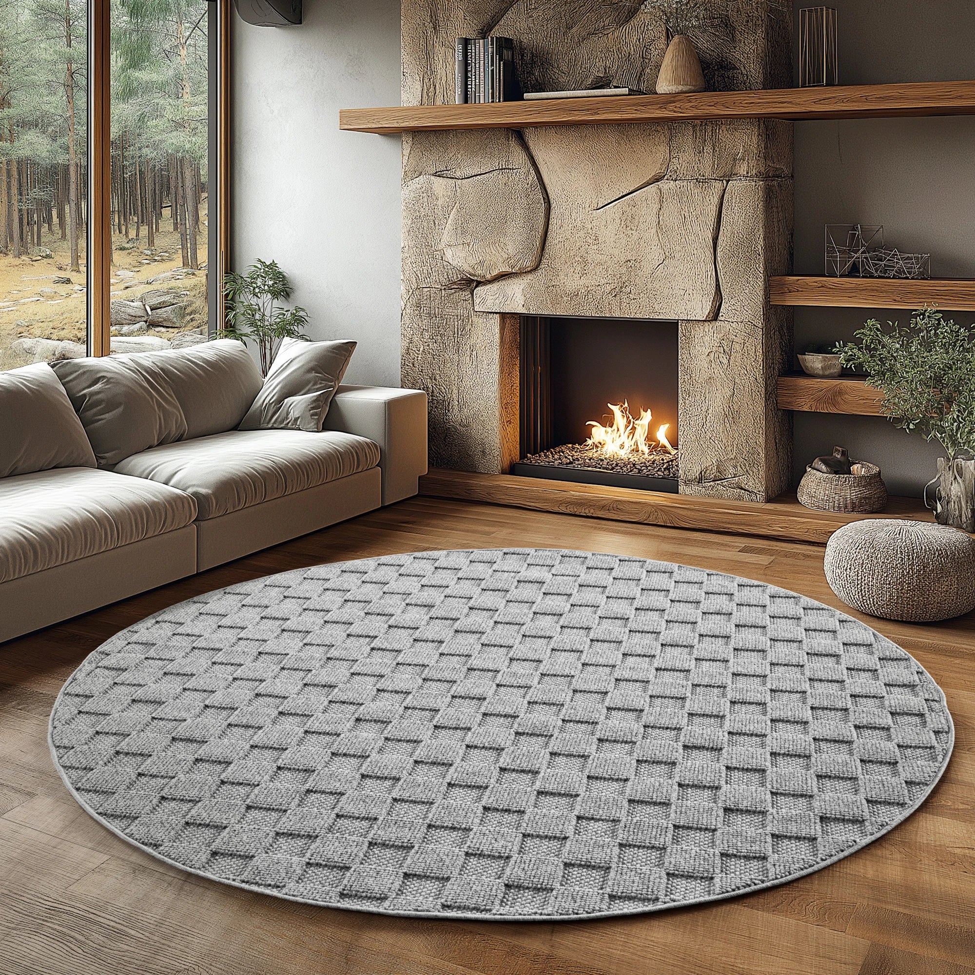 Modern Raised Square Pattern Rug | Gray