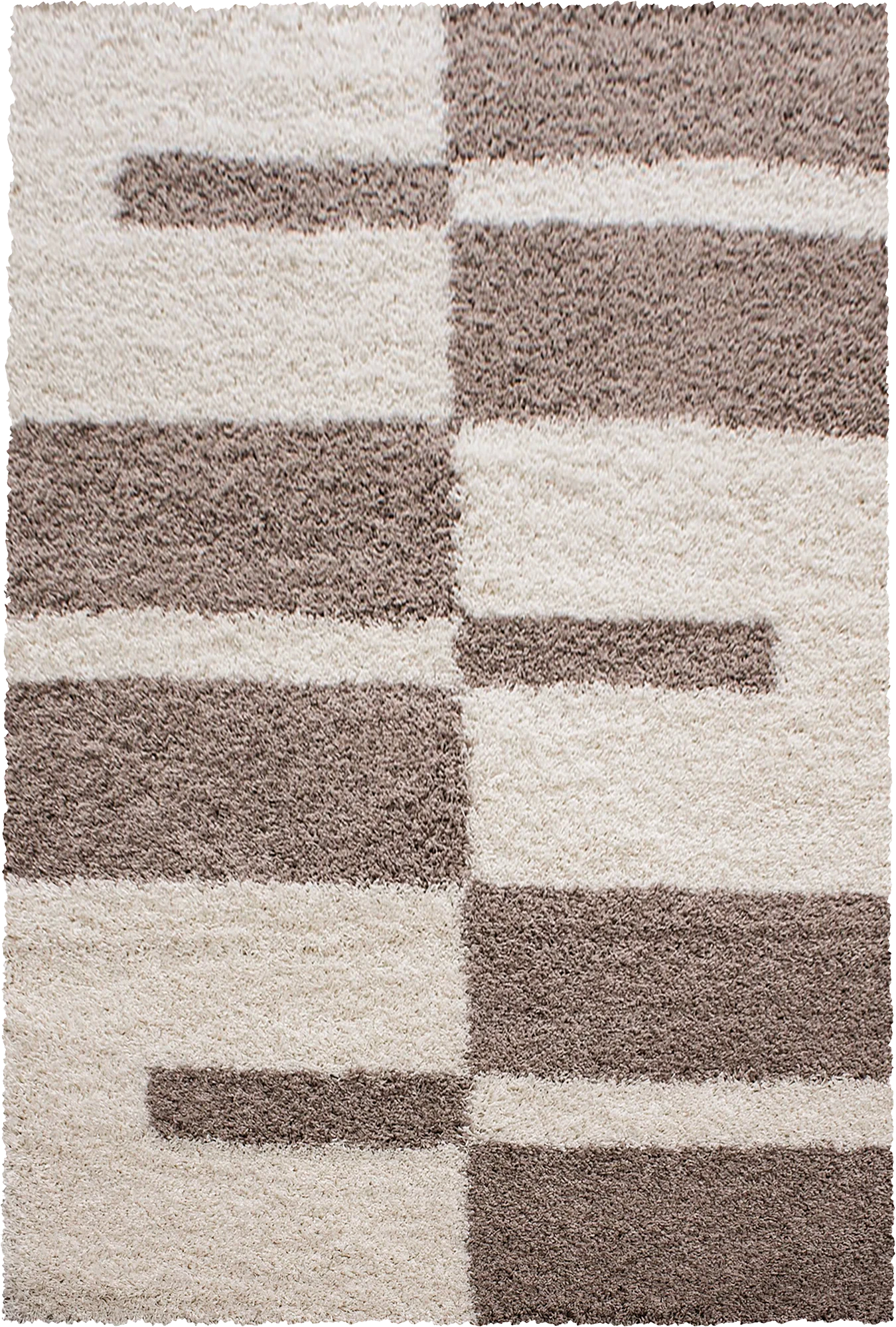 Checkered Plaid Block Shag Rug | Beige