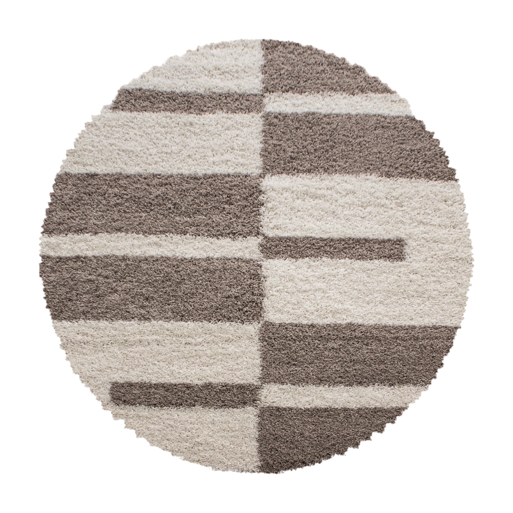 Checkered Plaid Block Shag Rug | Beige