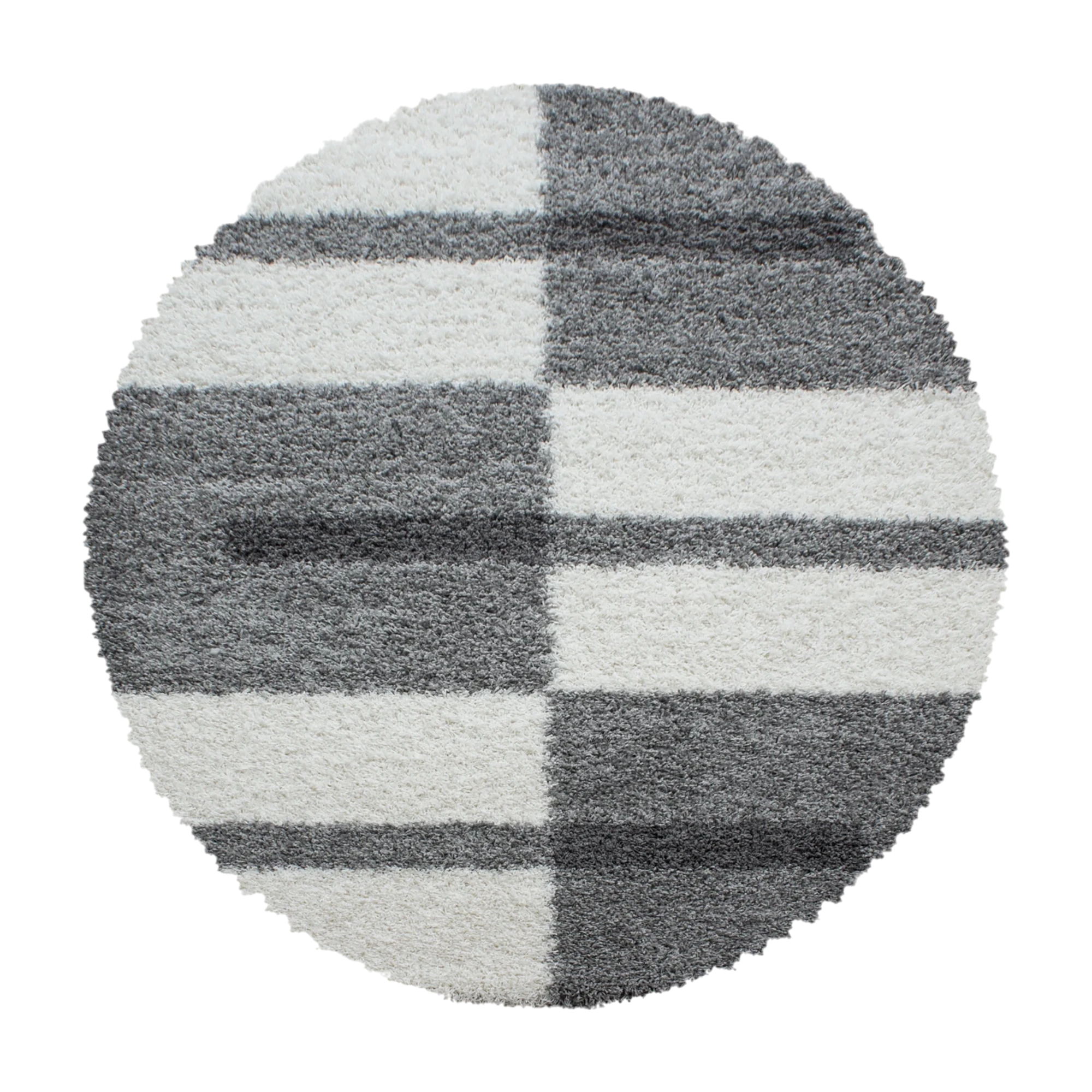 Checkered Plaid Block Shag Rug | Light Gray