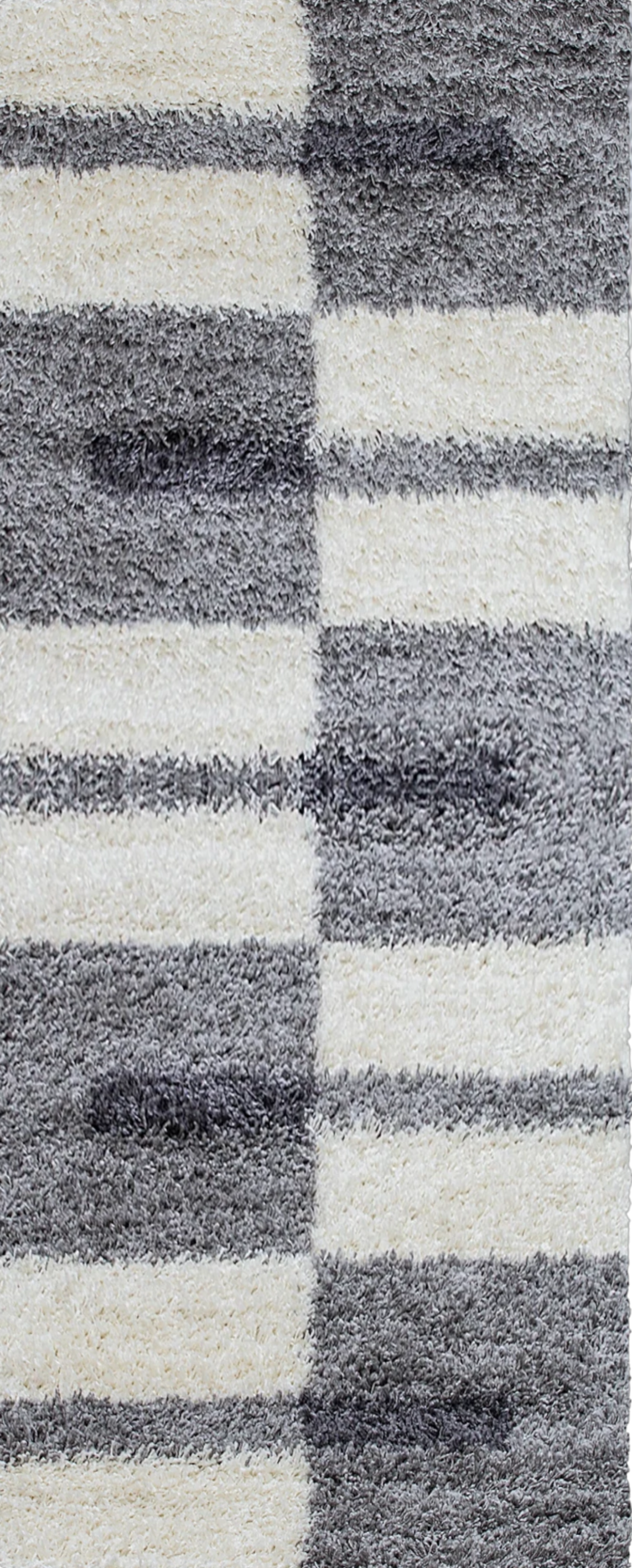 Checkered Plaid Block Shag Rug | Light Gray