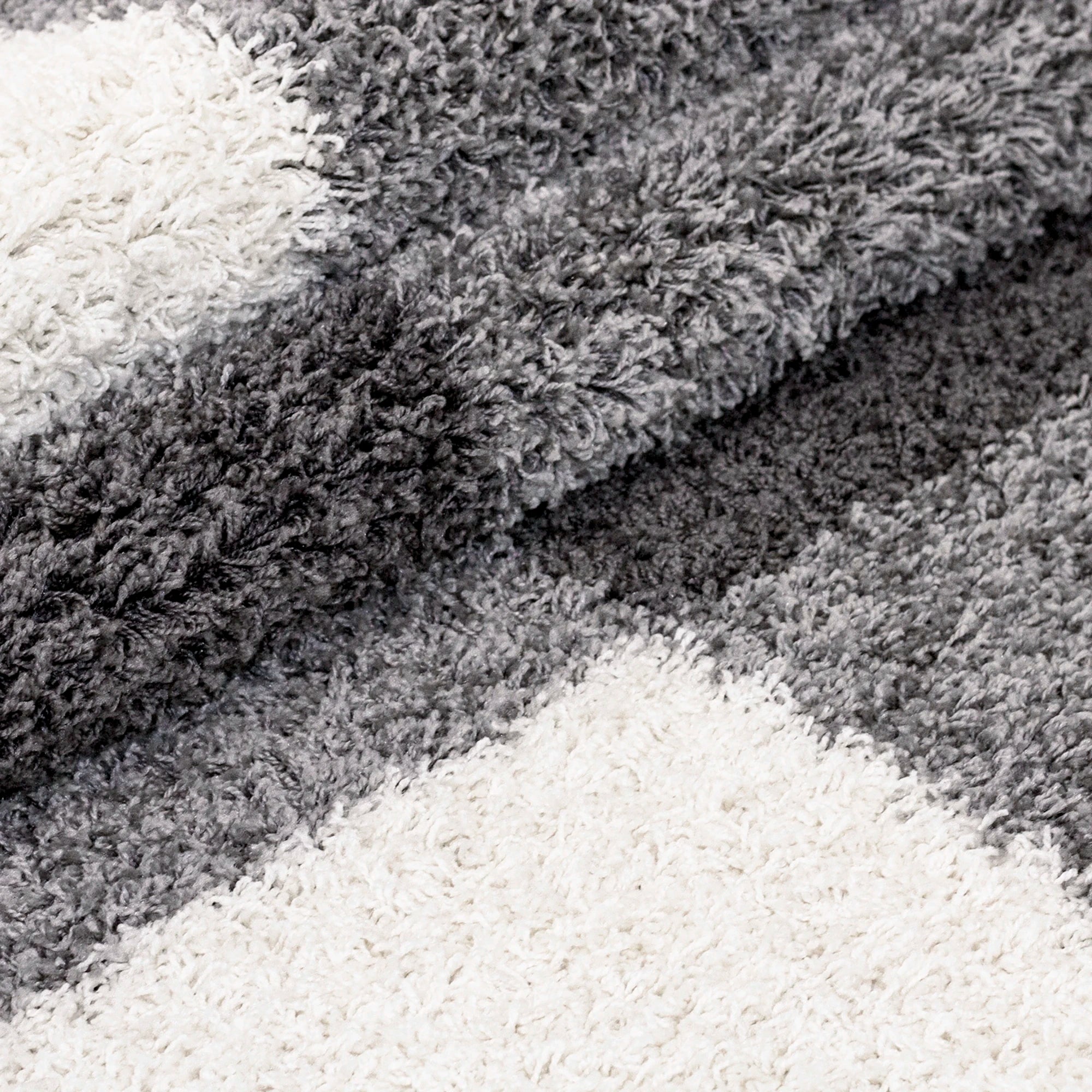 Checkered Plaid Block Shag Rug | Light Gray