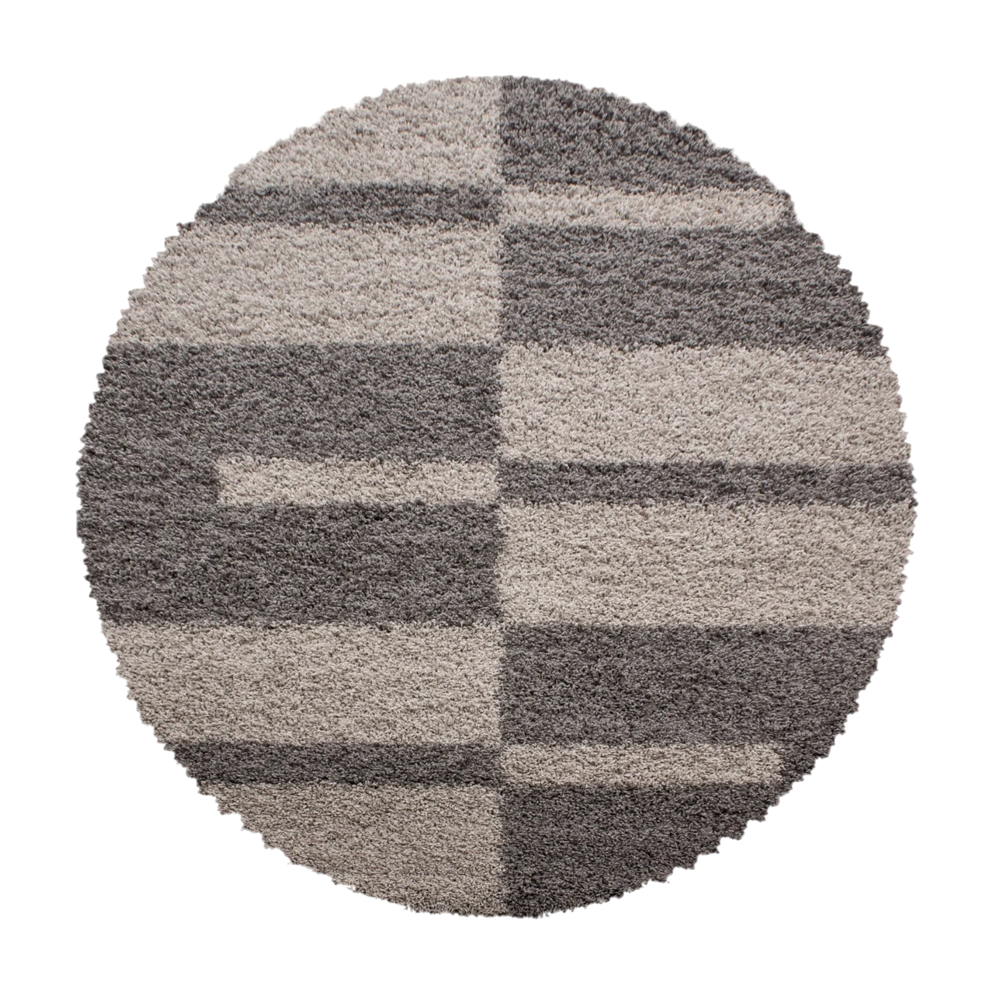 Checkered Plaid Block Shag Rug | Taupe
