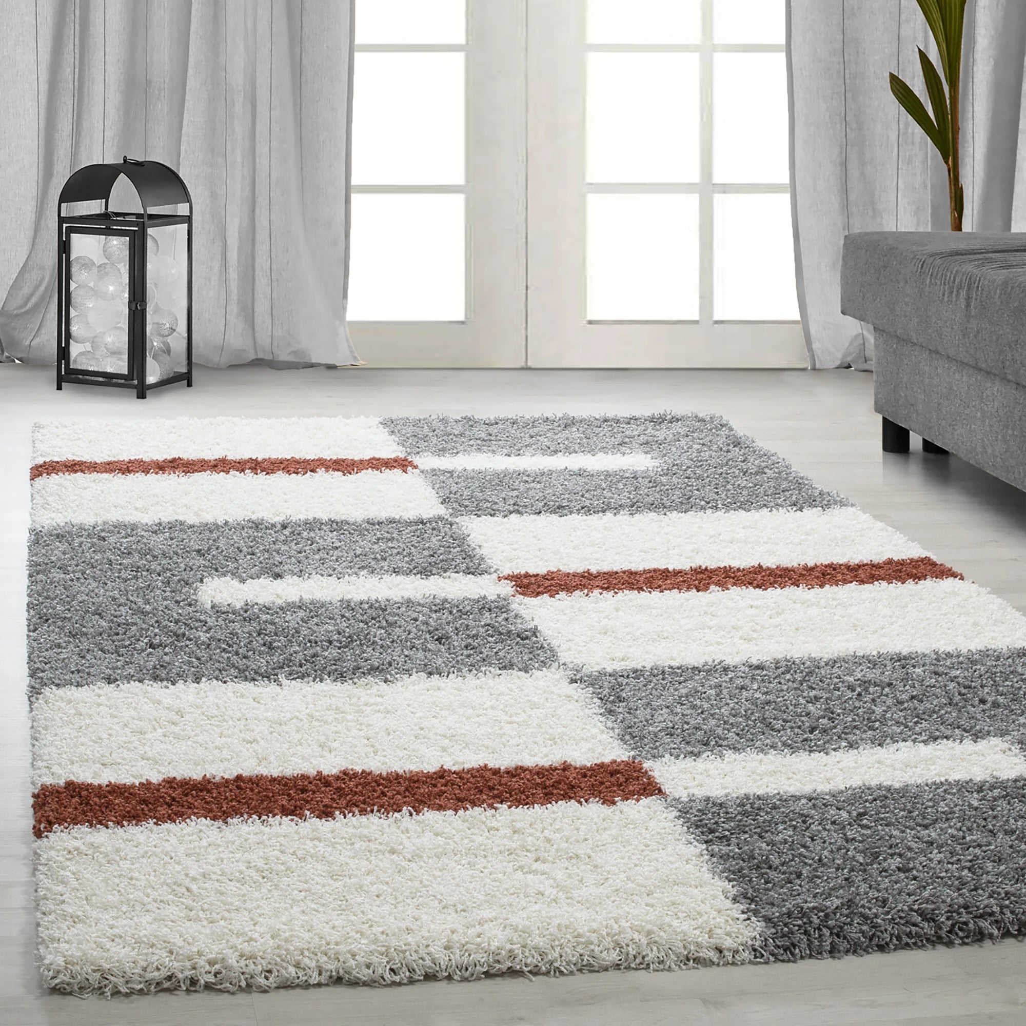 Checkered Plaid Block Shag Rug | Terra