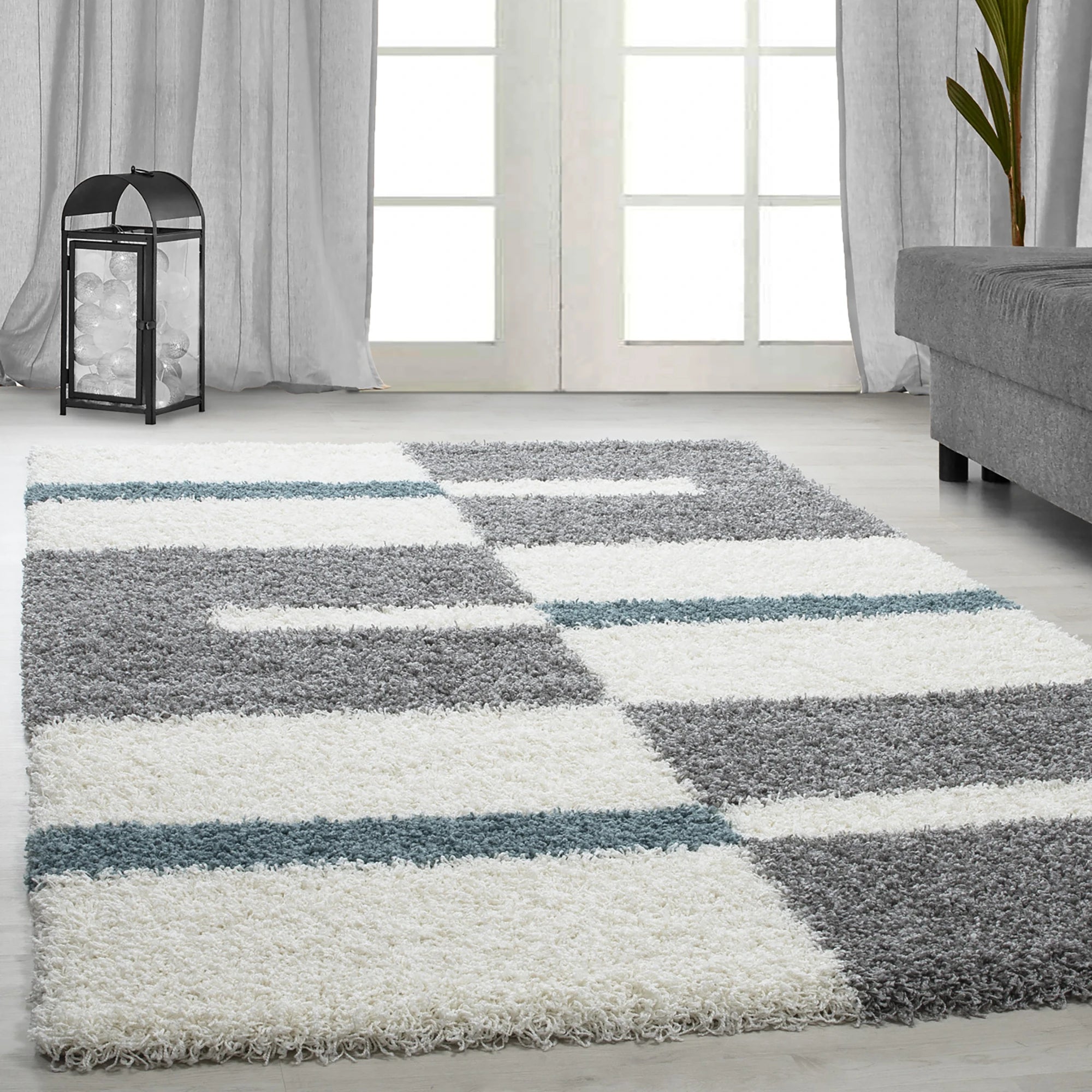 Checkered Plaid Block Shag Rug | Turquoise