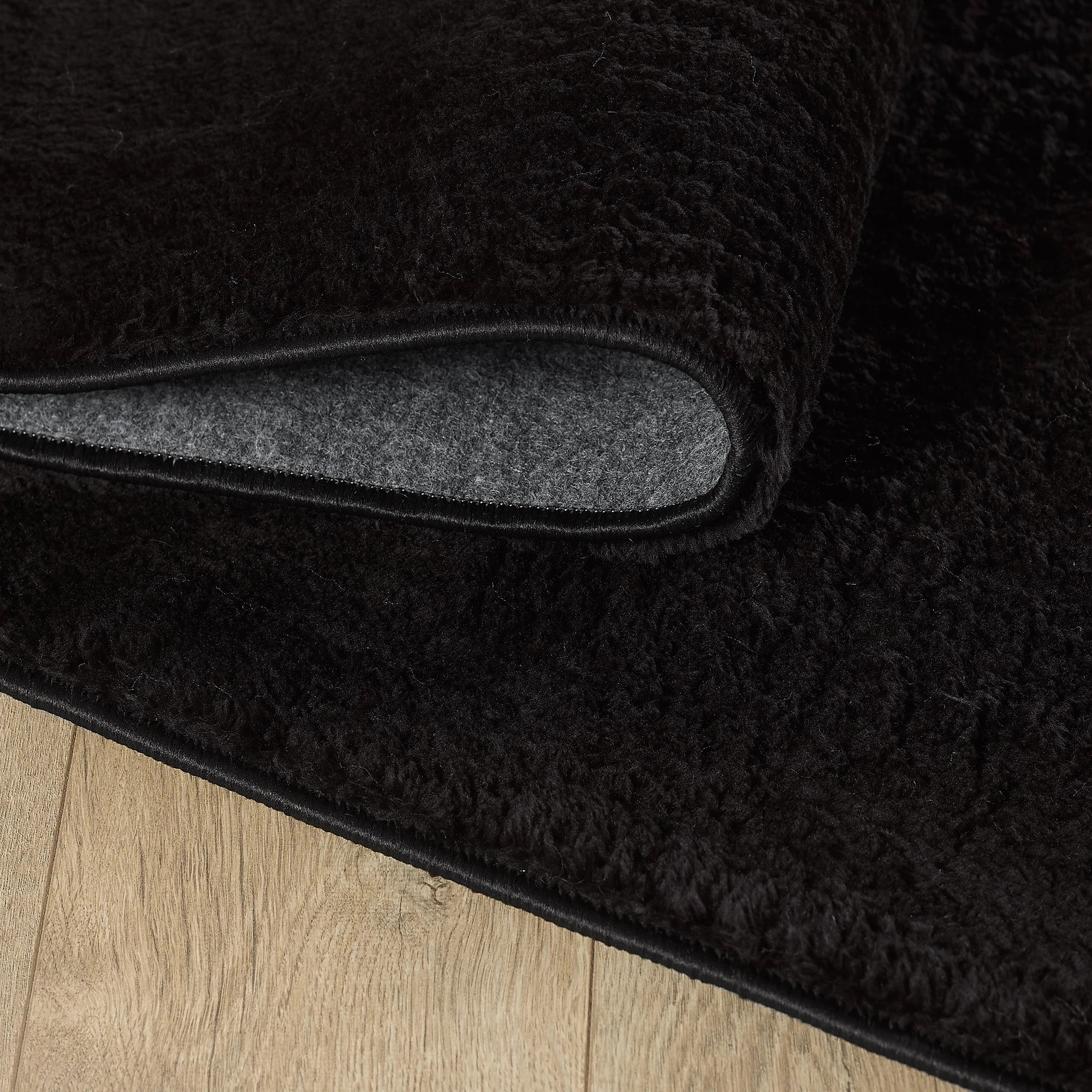 Solid Black Plush Shag Area Rug