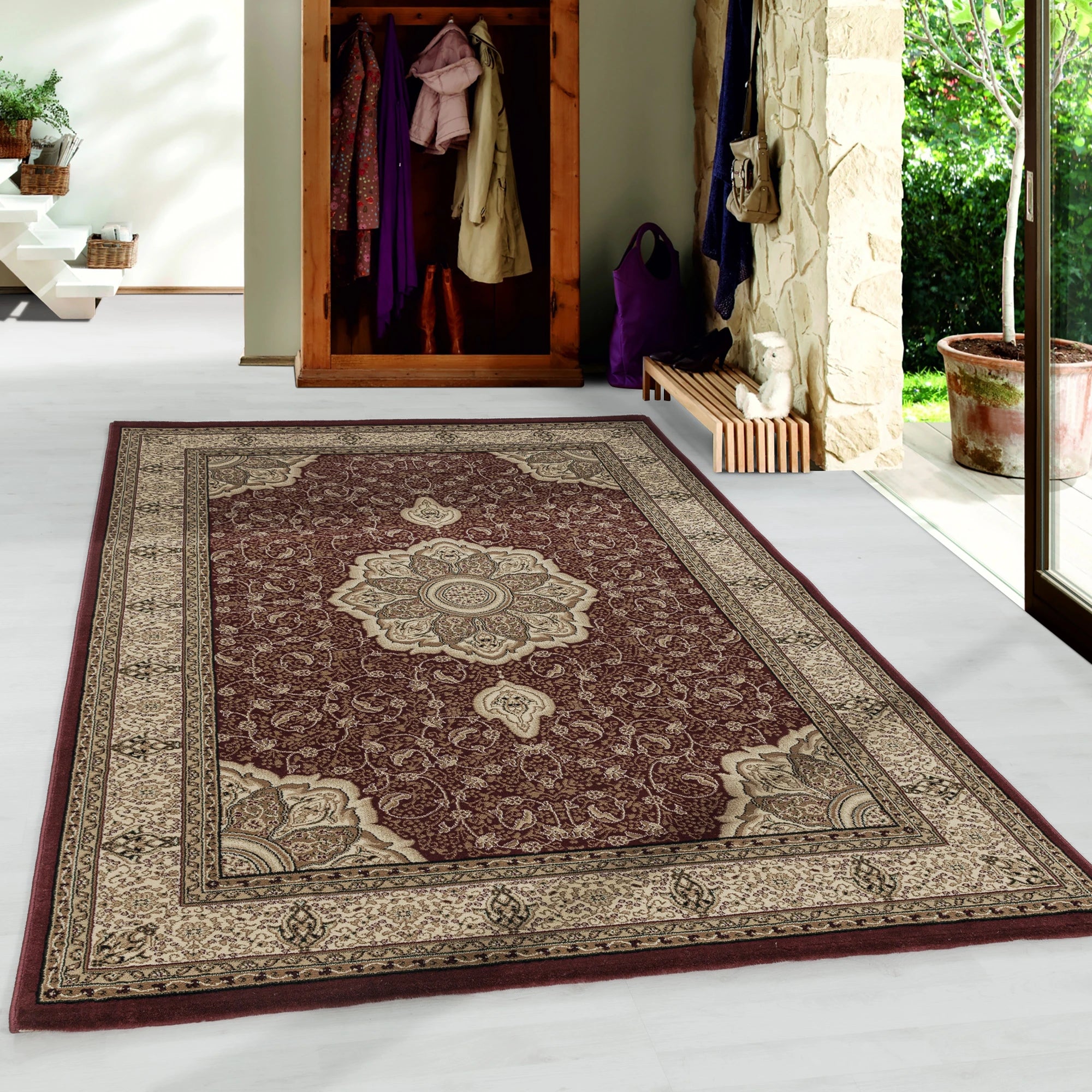 Classic Persian Style Bordered Rug | Red