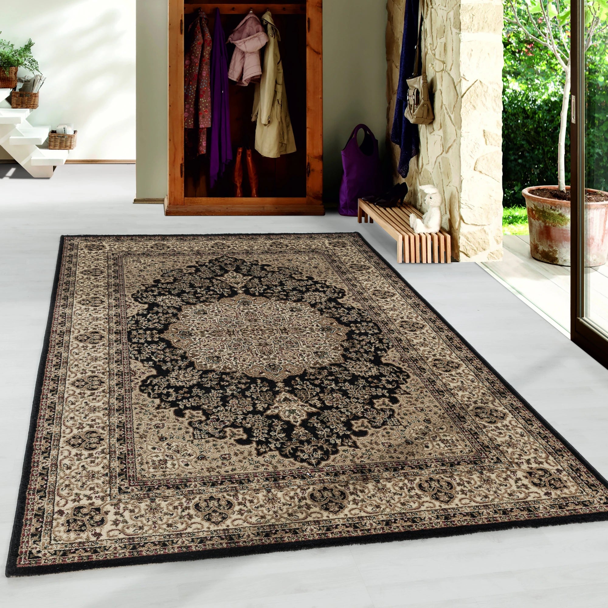 Oriental Neutral Area Rug | Black