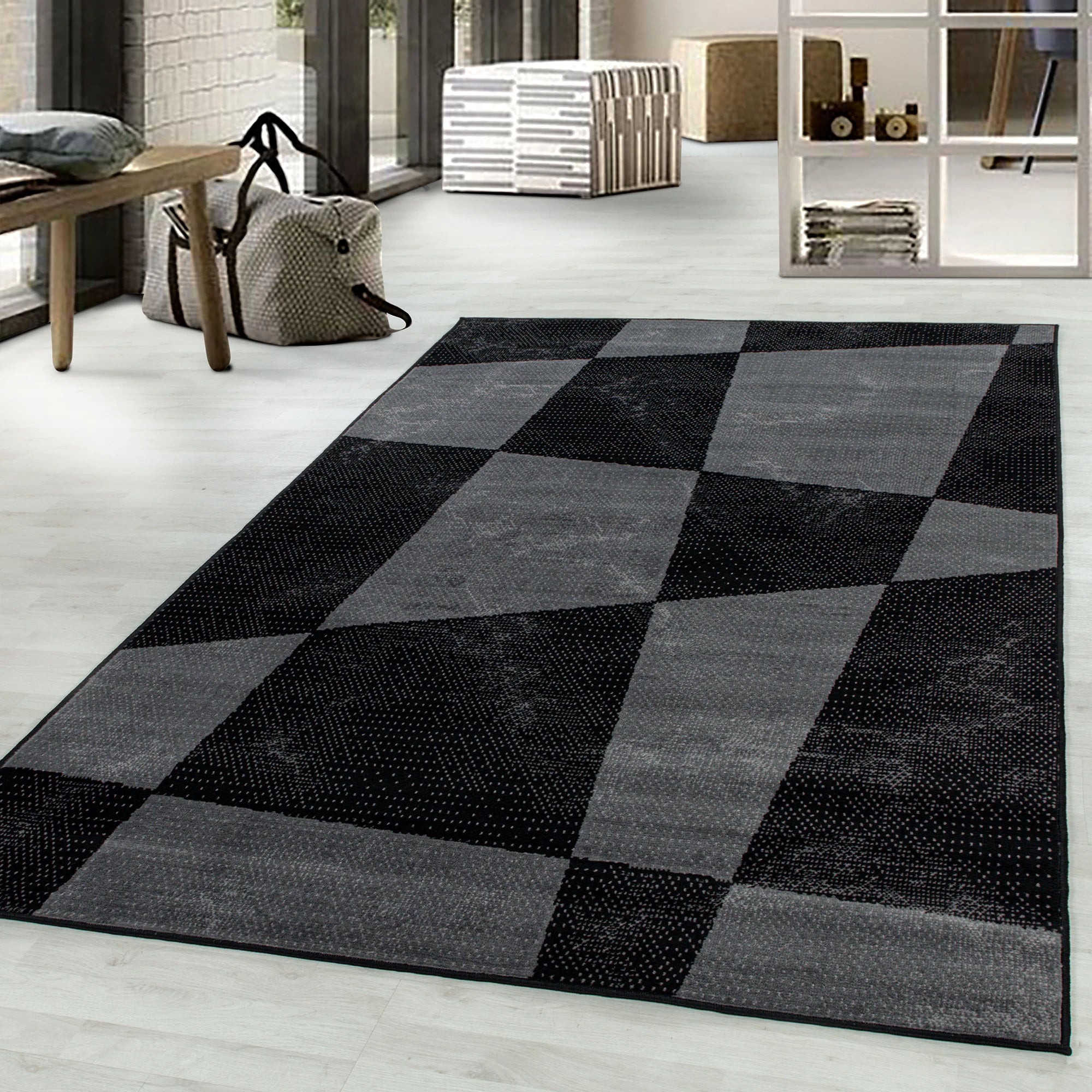 Abstract Polygon Pattern Rug | Black