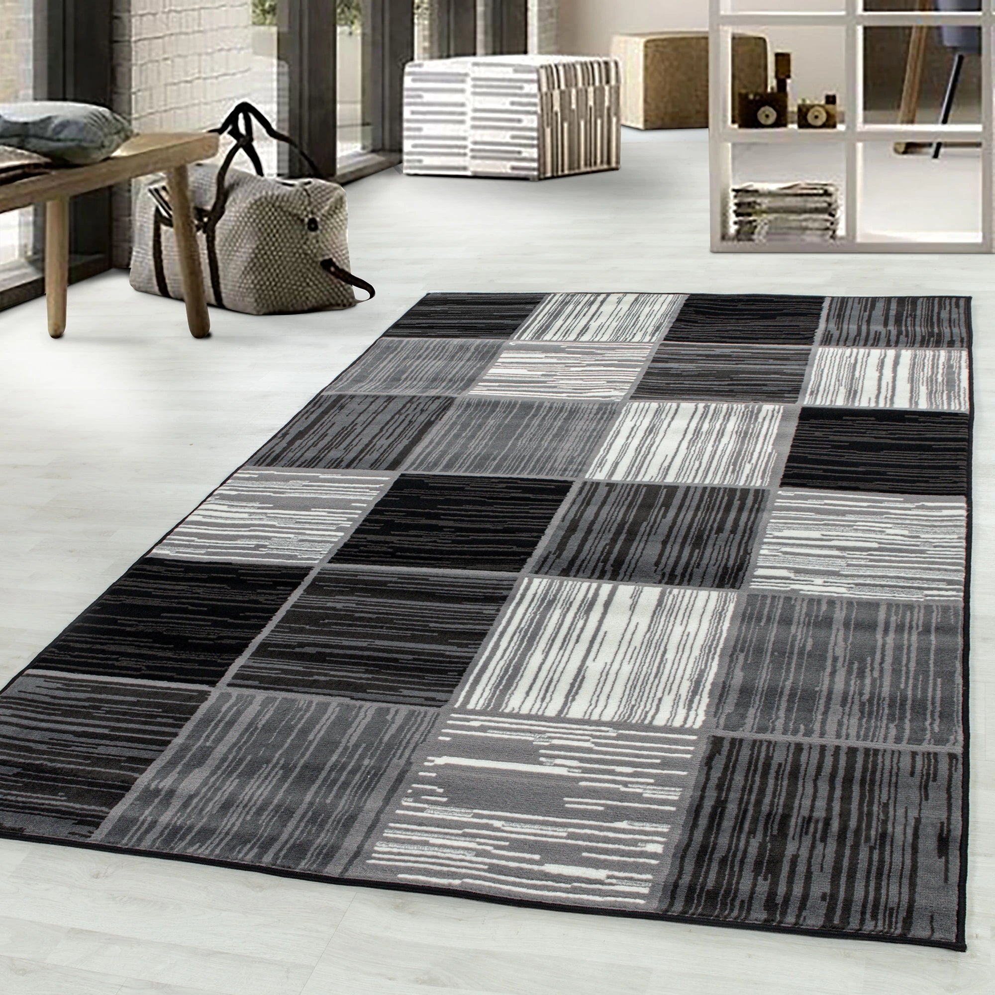 Square Tessellated Floor Rug | Black