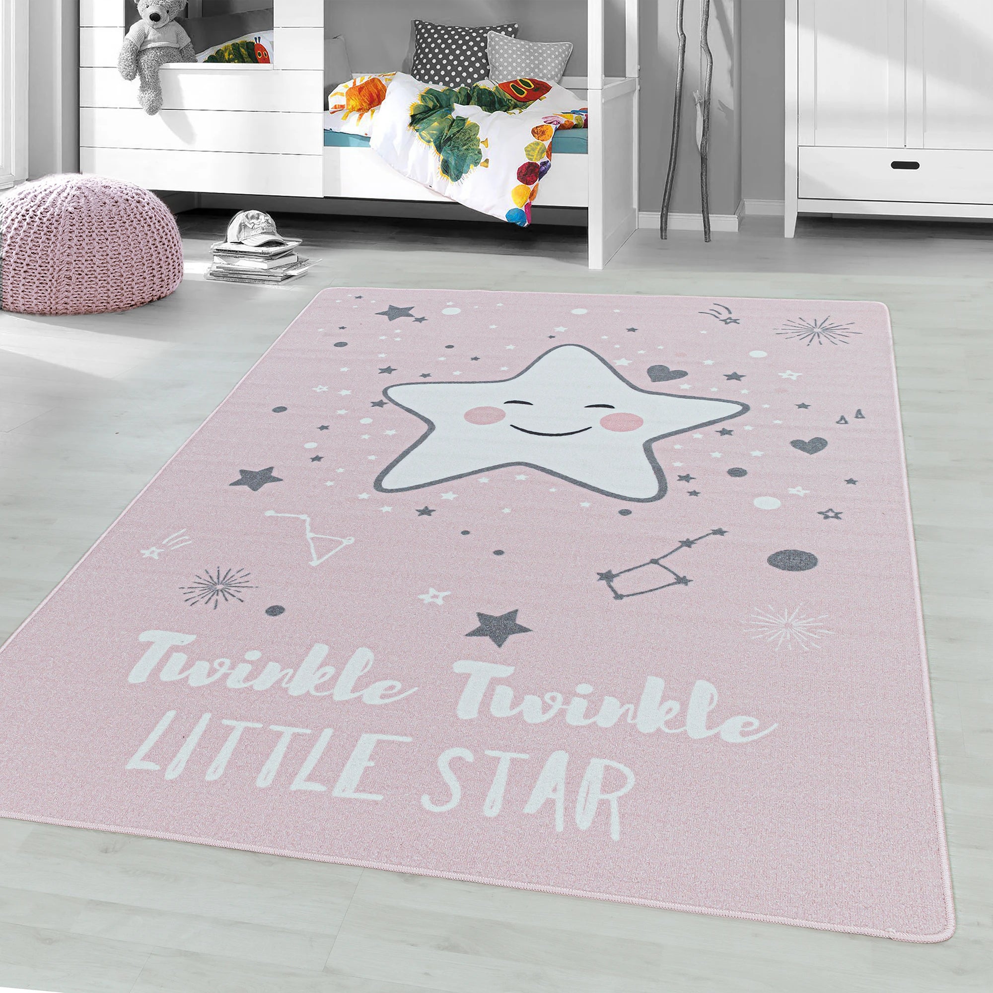 Cute Smiling Star Constellation Kids Room | Pink Rug