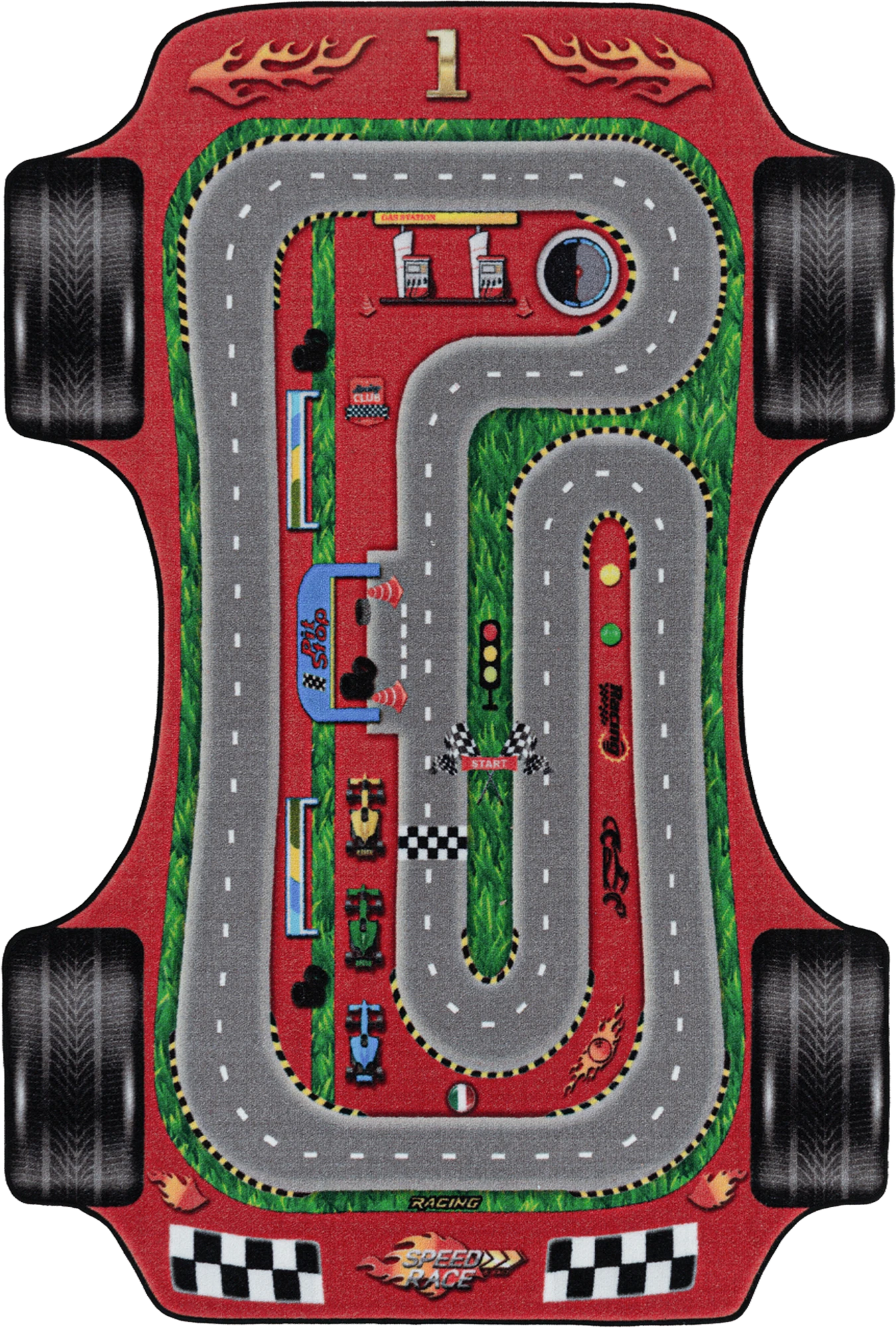 Fun Race Car Track Shaped Kids Play Carpet | Red