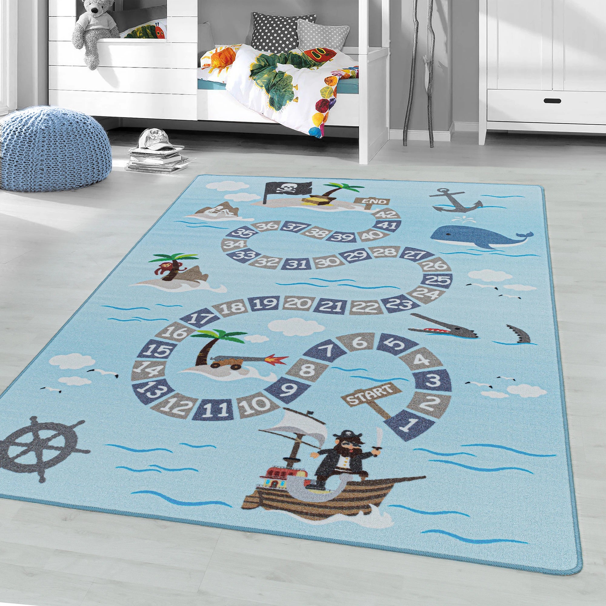 irate Adventure Board Game Kids Rug | Blue