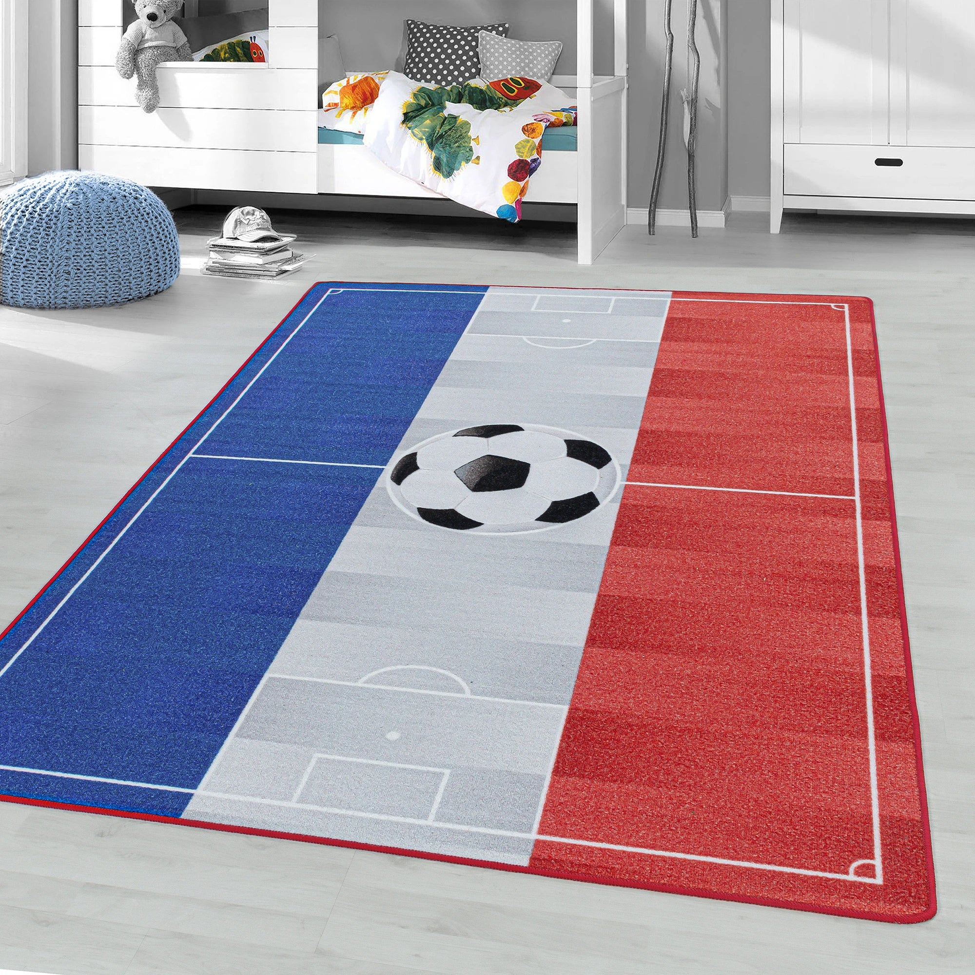 France Flag Soccer Field Kids Room Carpet | White