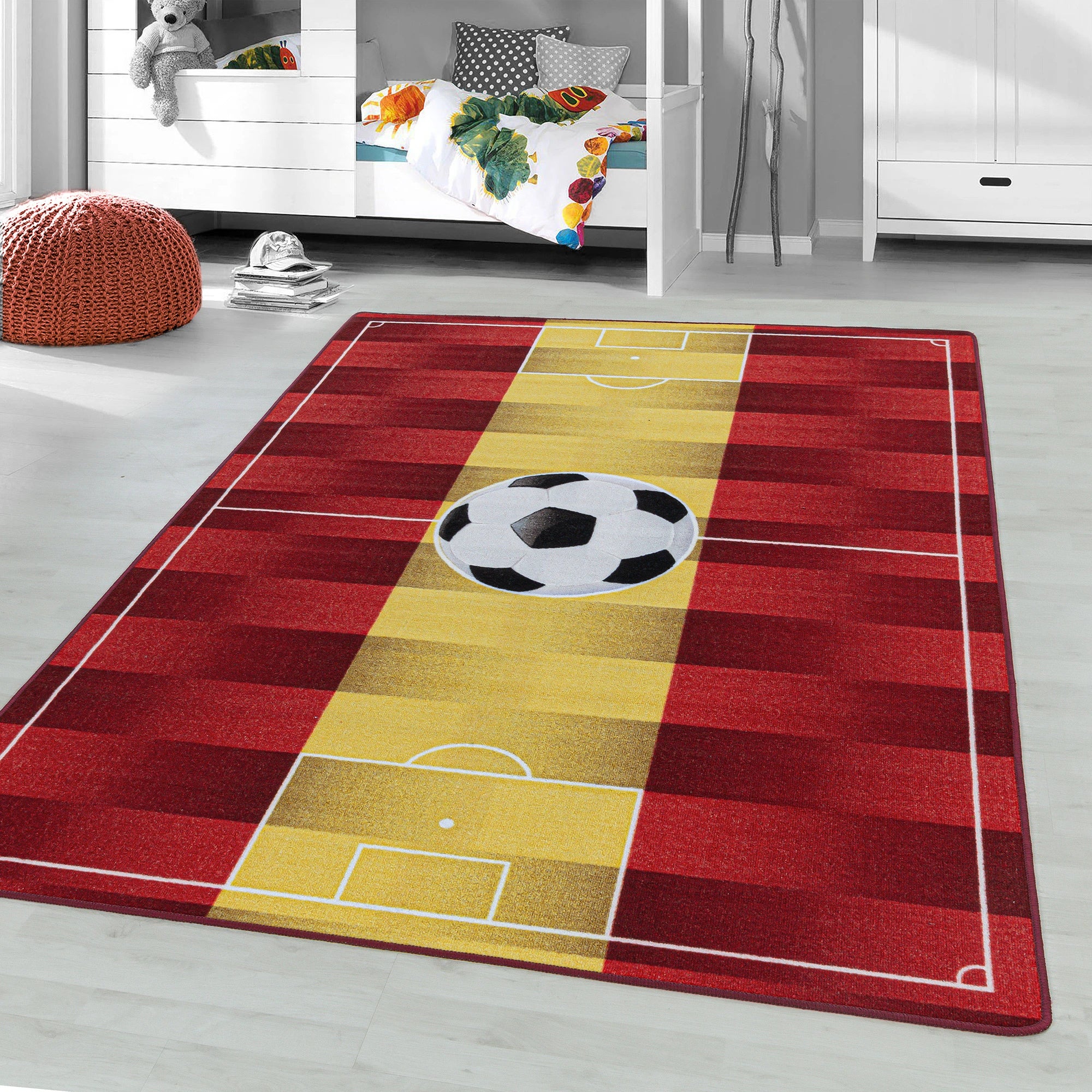 Spain Flag Soccer Field Kids Room Carpet | Yellow