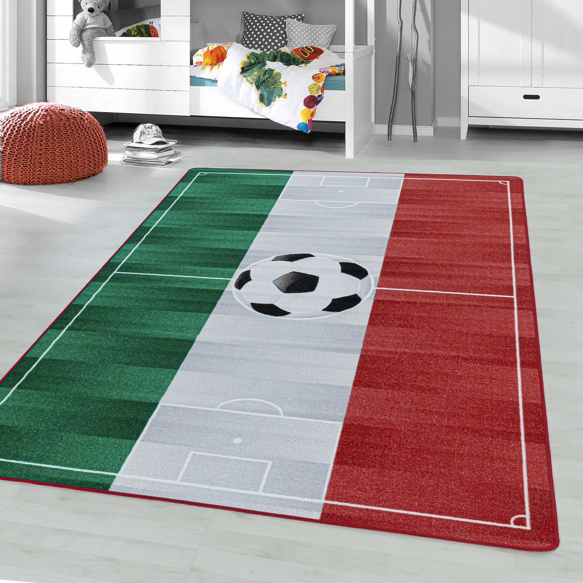 Italy Flag Soccer Field Kids Room Carpet | White