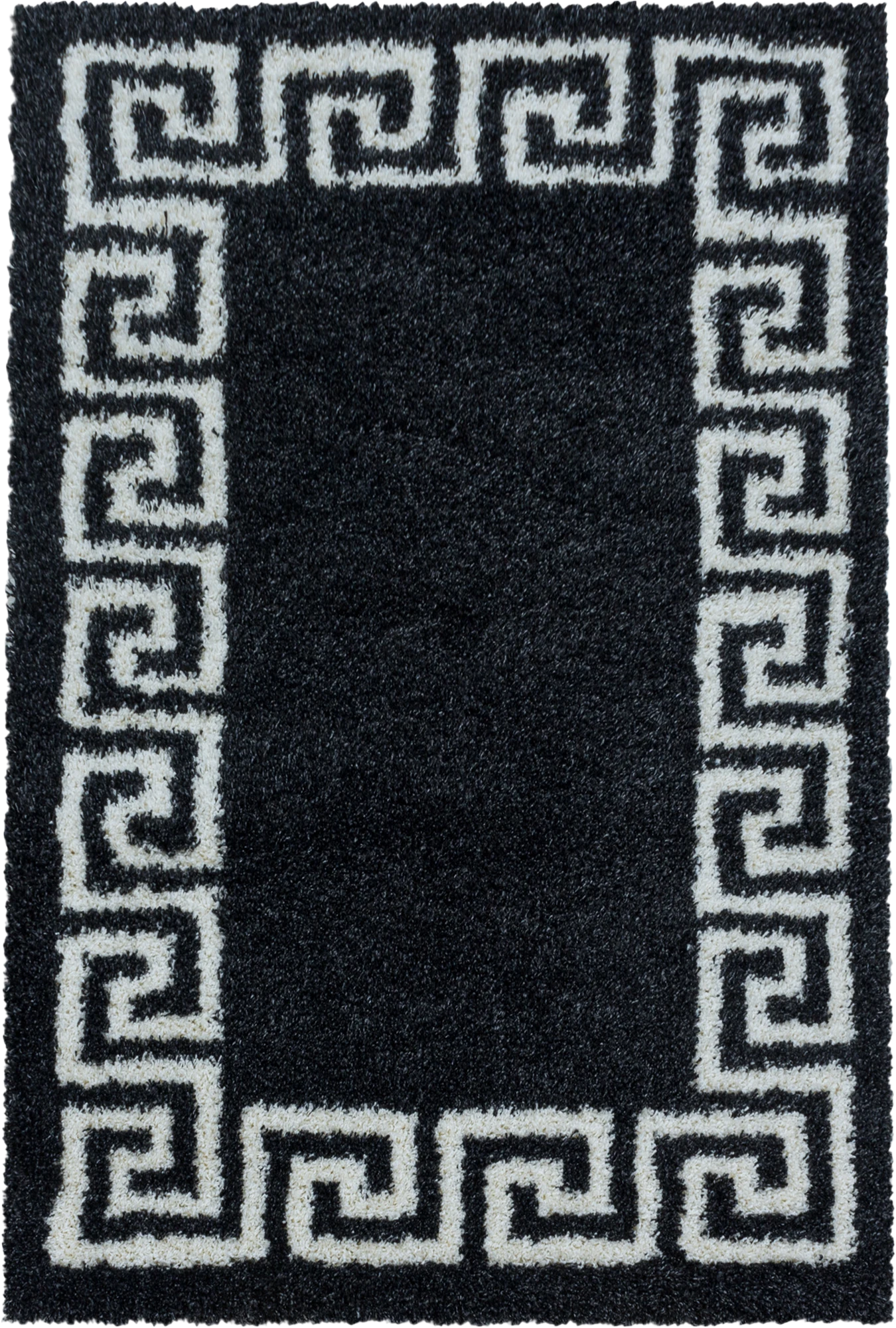 Meander Pattern Neutral Area Rug | Anthracite