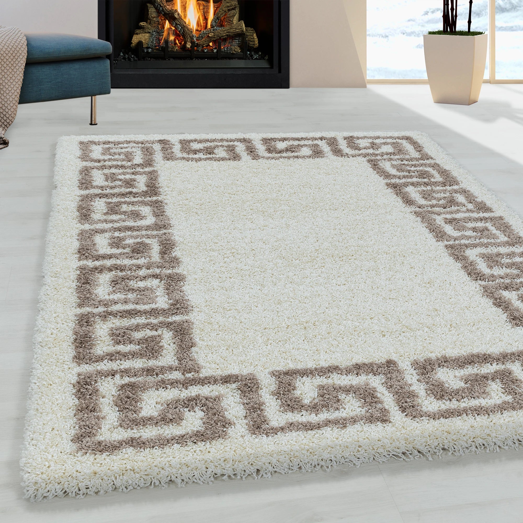 Meander Pattern Neutral Area Rug | Beige
