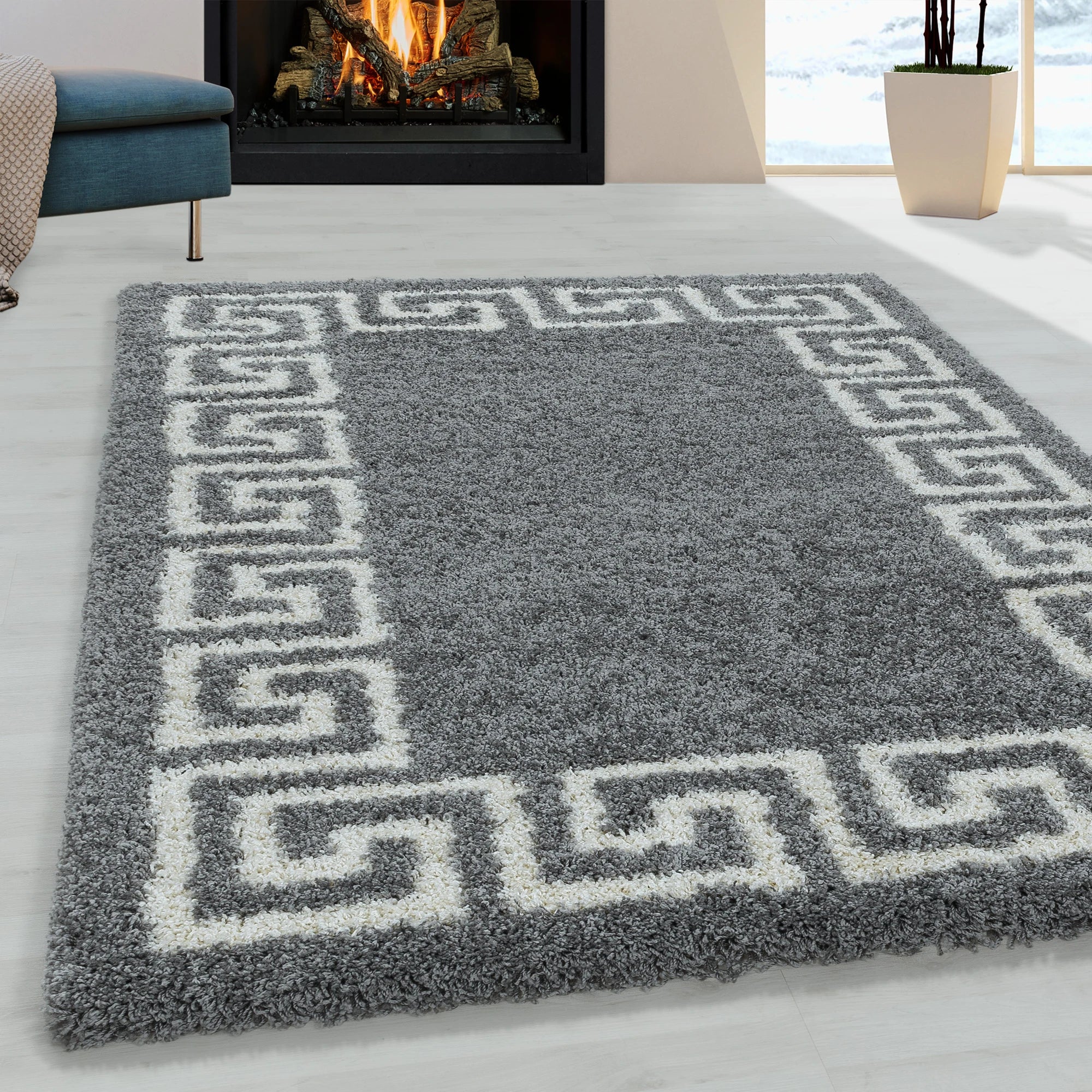 Meander Pattern Neutral Area Rug | Gray