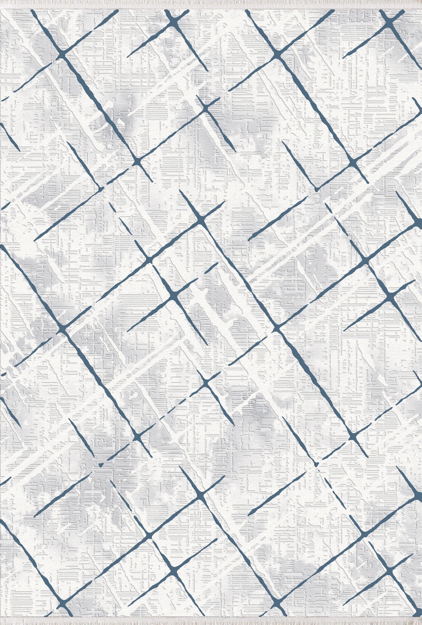 Modern Blue & White Crosshatch Abstract Rug