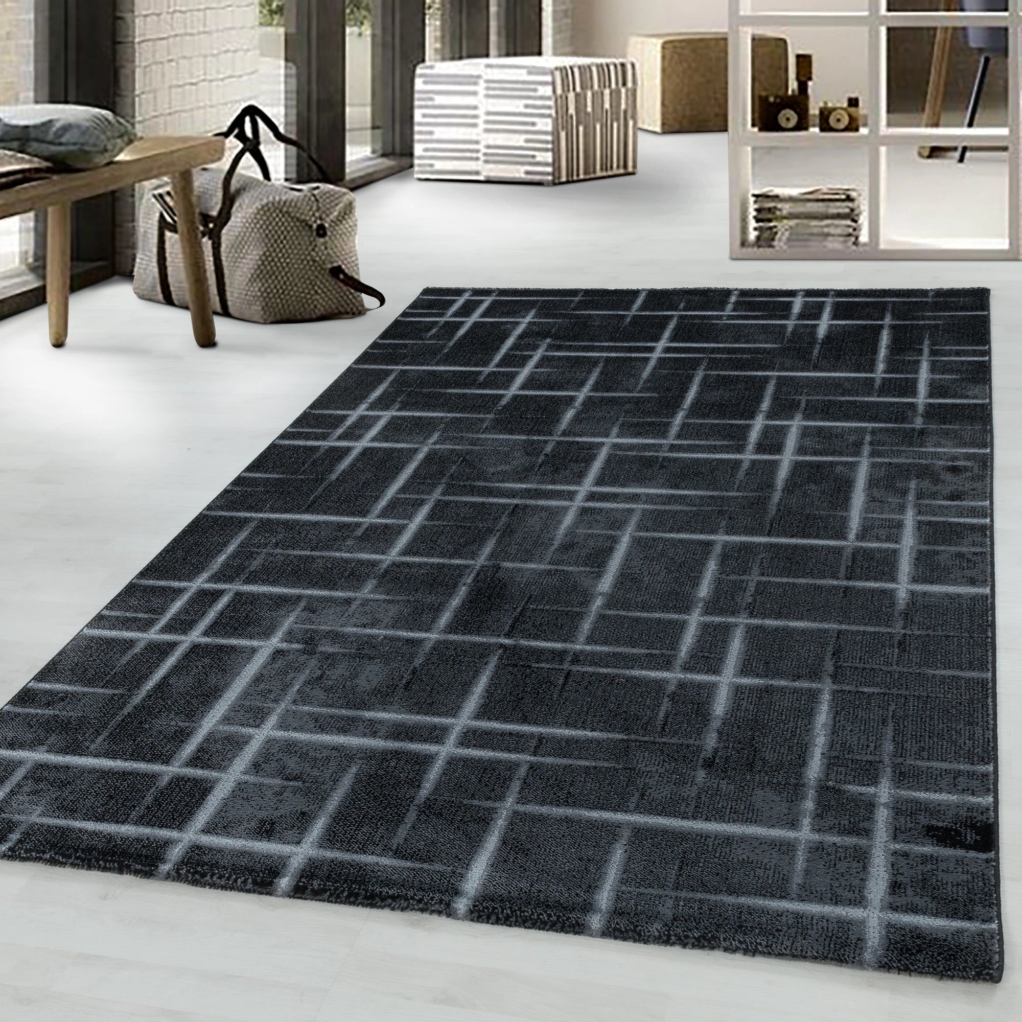 Striped Pinstripe Rug | Black